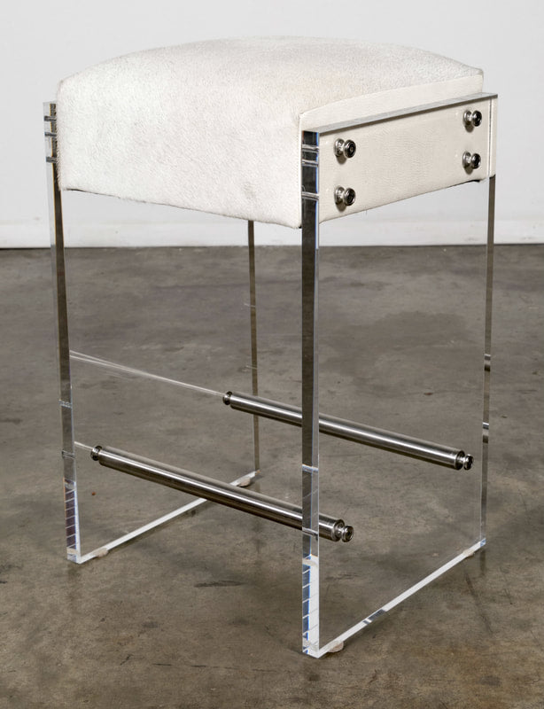 Gigi Lucite and Hide Counter Stool with Footrests