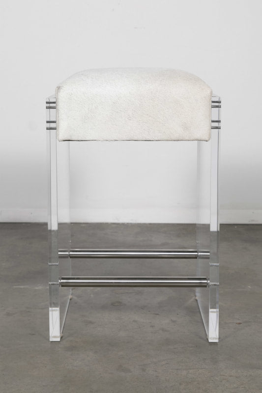 Gigi Lucite and Hide Counter Stool with Footrests