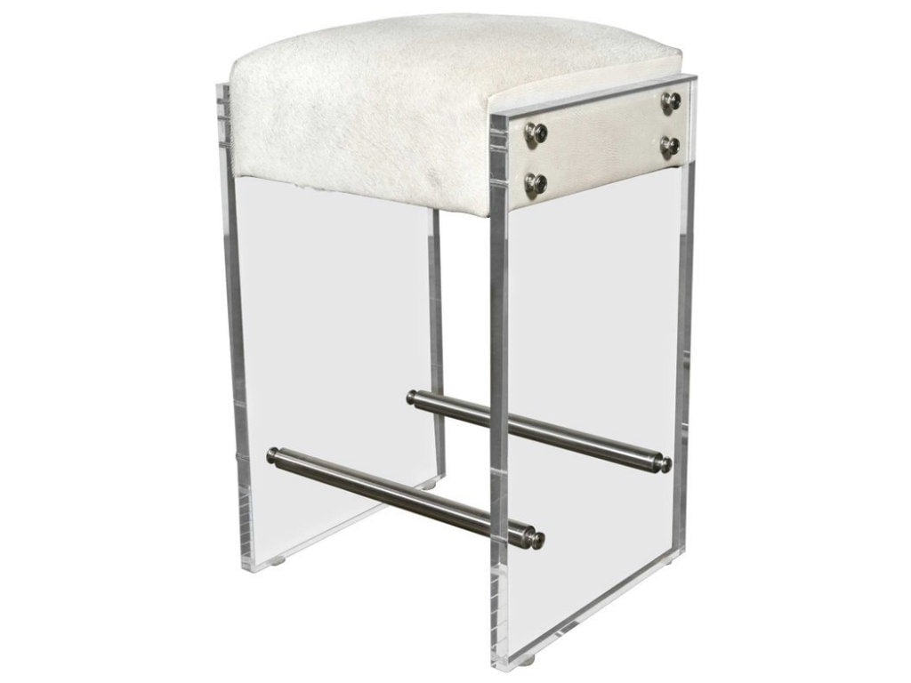 Gigi Lucite and Hide Counter Stool with Footrests