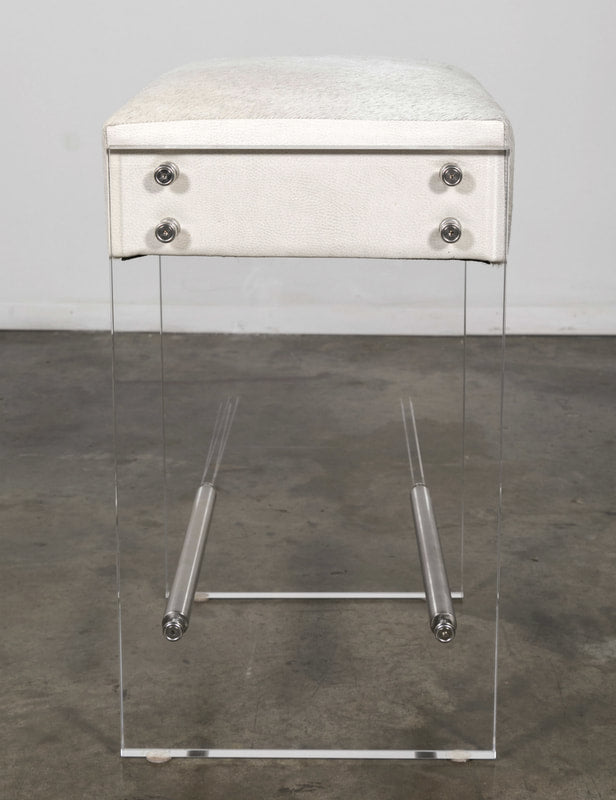 Gigi Lucite and Hide Counter Stool with Footrests