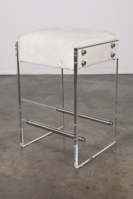 Gigi Lucite and Hide Counter Stool with Footrests