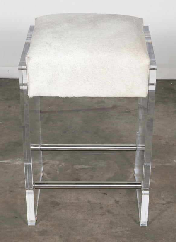 Gigi Lucite and Hide Counter Stool with Footrests
