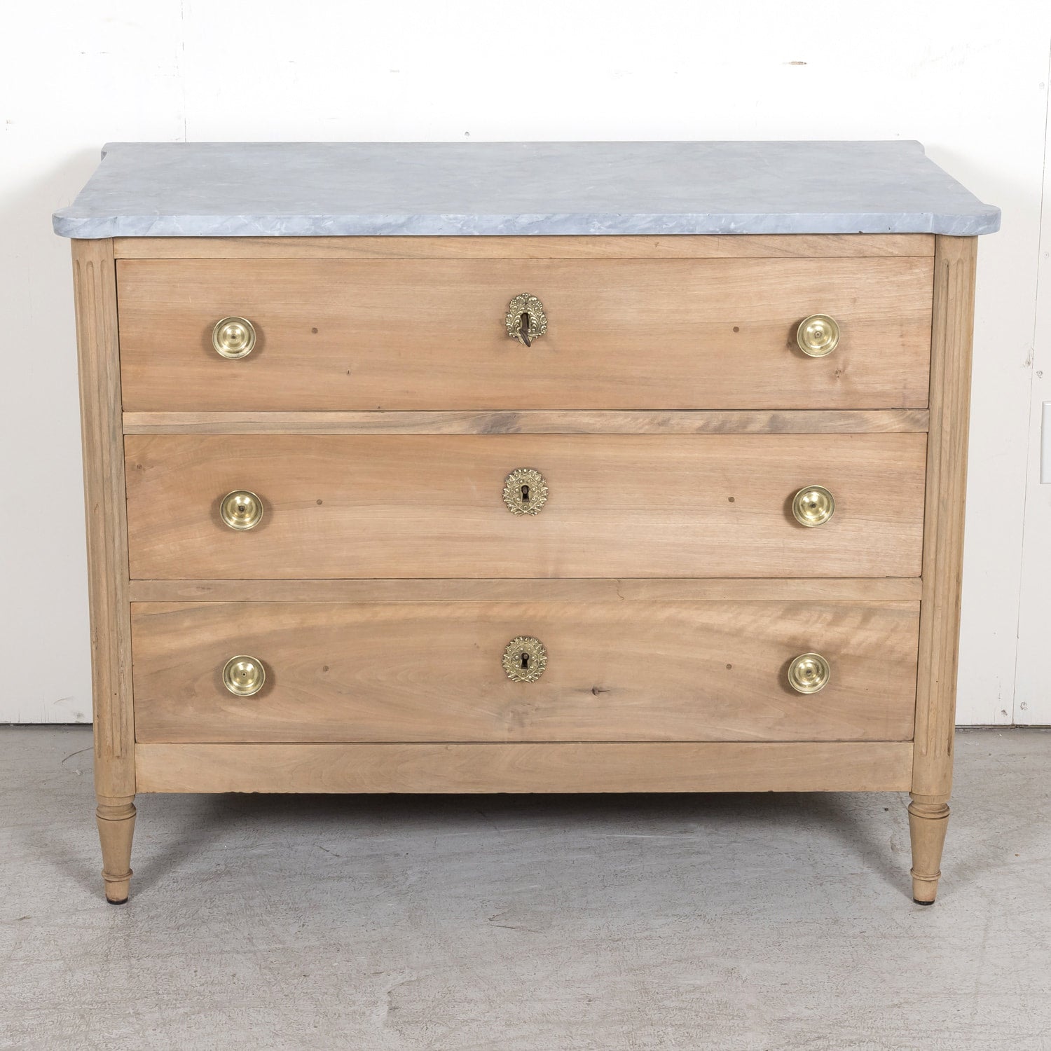 18th Century Louis XVI Period Bleached Three-Drawer Commode with Gray Marble Top