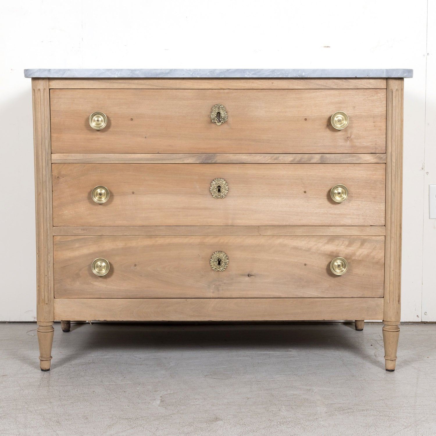 18th Century Louis XVI Period Bleached Three-Drawer Commode with Gray Marble Top