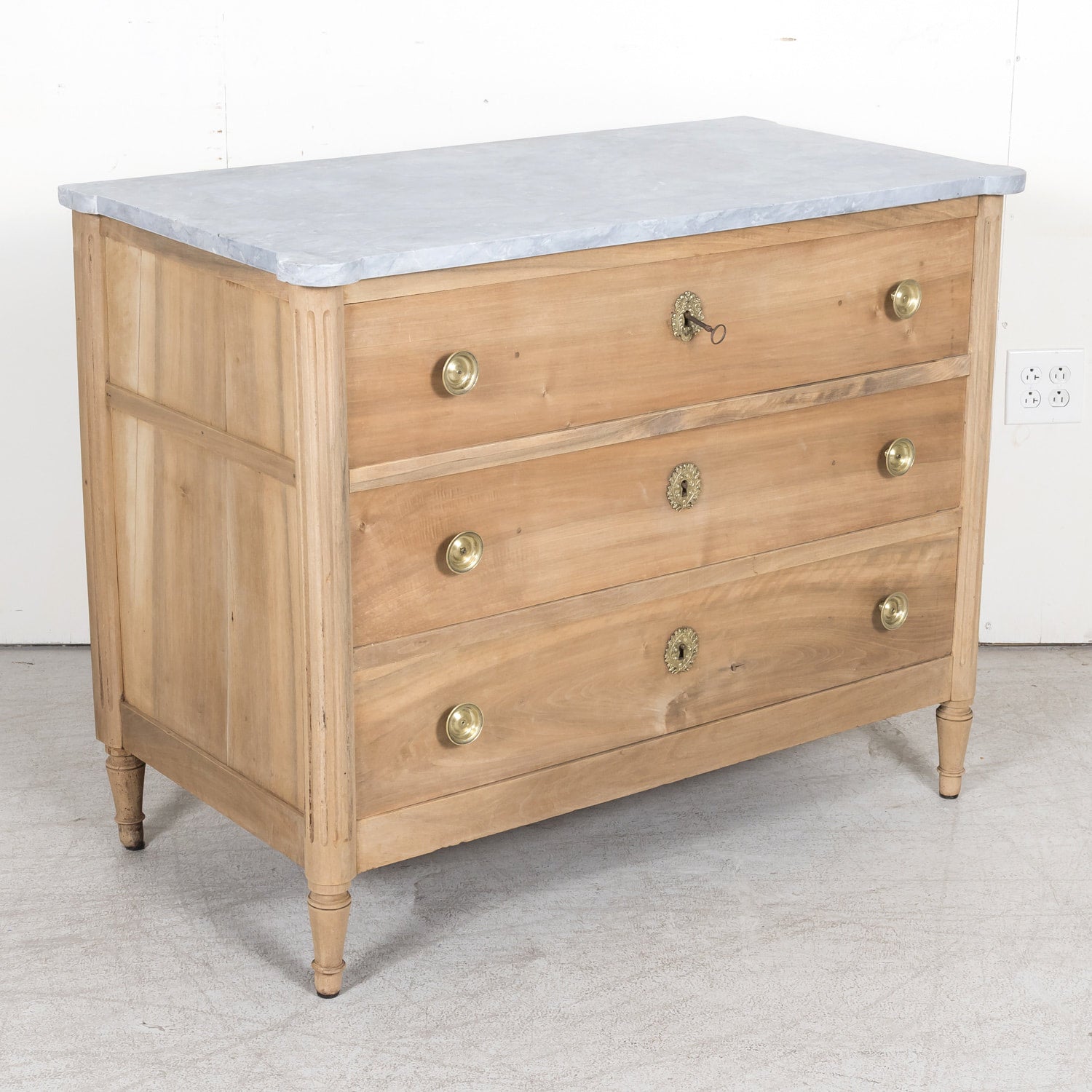 18th Century Louis XVI Period Bleached Three-Drawer Commode with Gray Marble Top