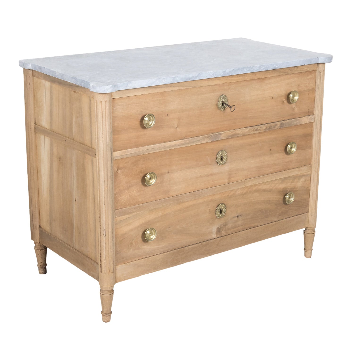 18th Century Louis XVI Period Bleached Three-Drawer Commode with Gray Marble Top