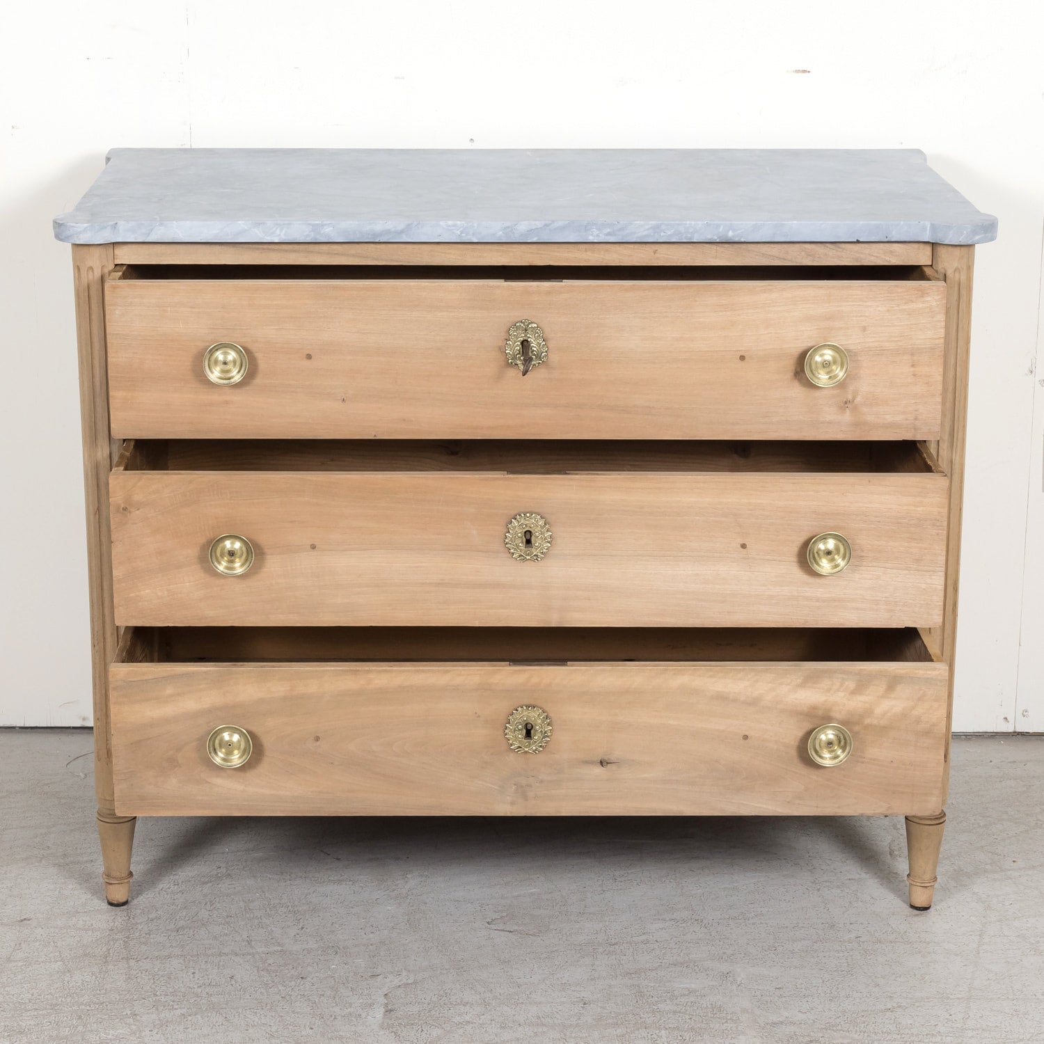 18th Century Louis XVI Period Bleached Three-Drawer Commode with Gray Marble Top