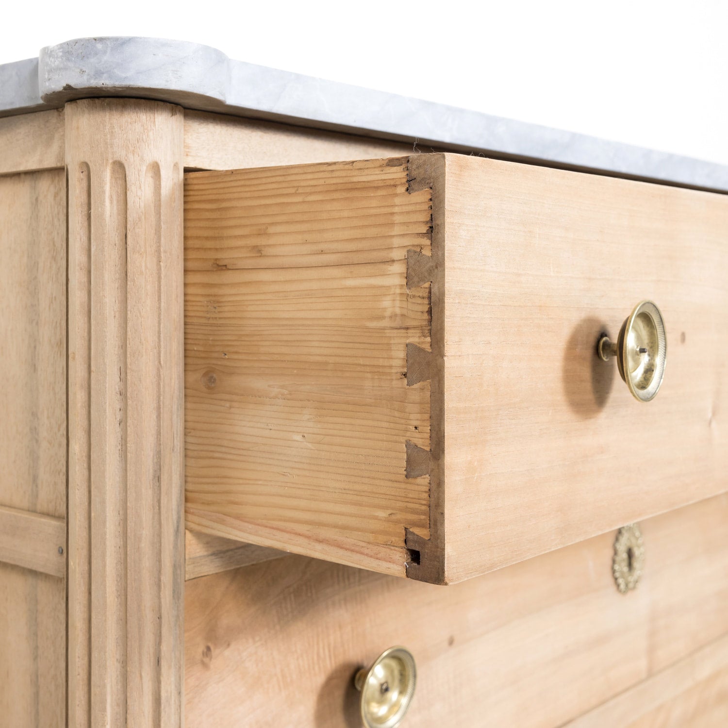 18th Century Louis XVI Period Bleached Three-Drawer Commode with Gray Marble Top