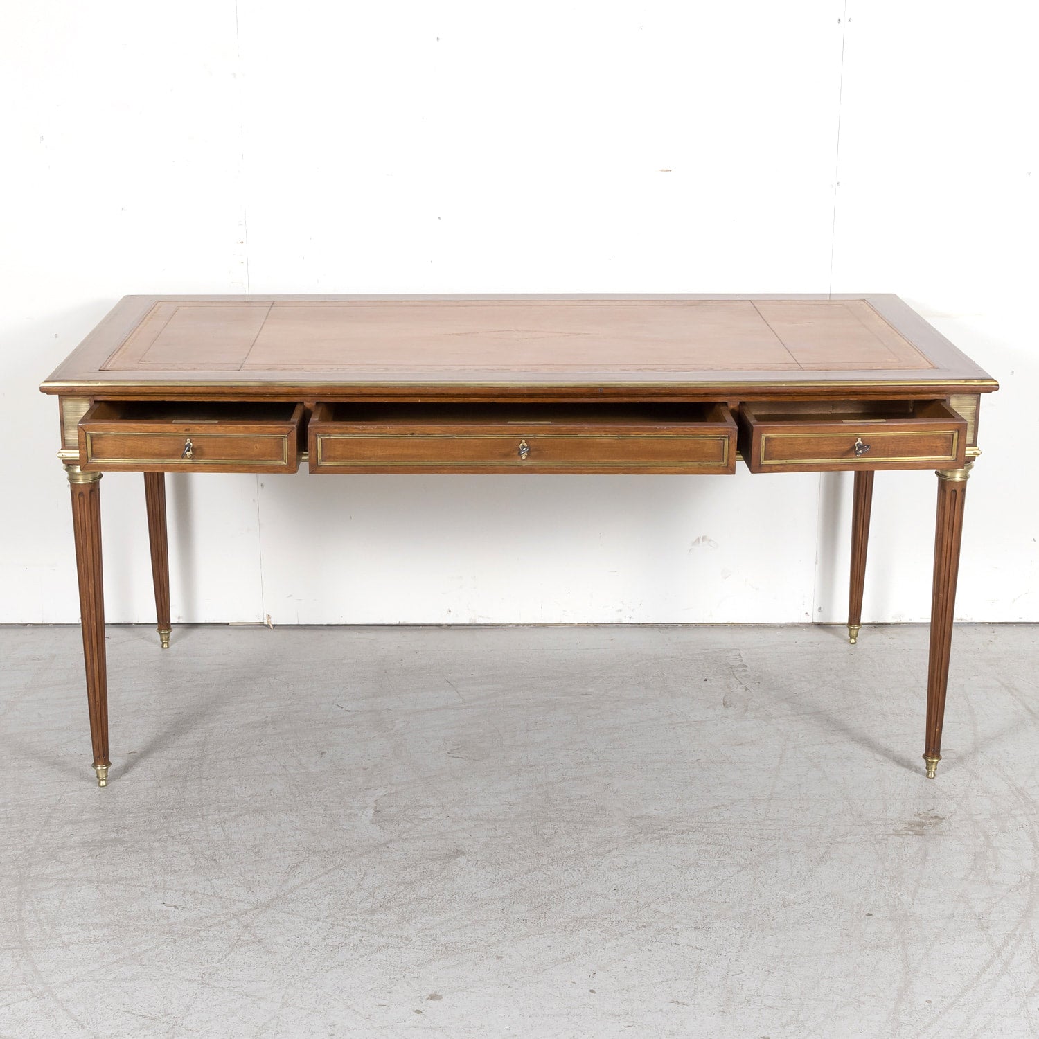 19th Century French Louis XVI Style Mahogany Bureau Plat or Desk with Ormolu Trim