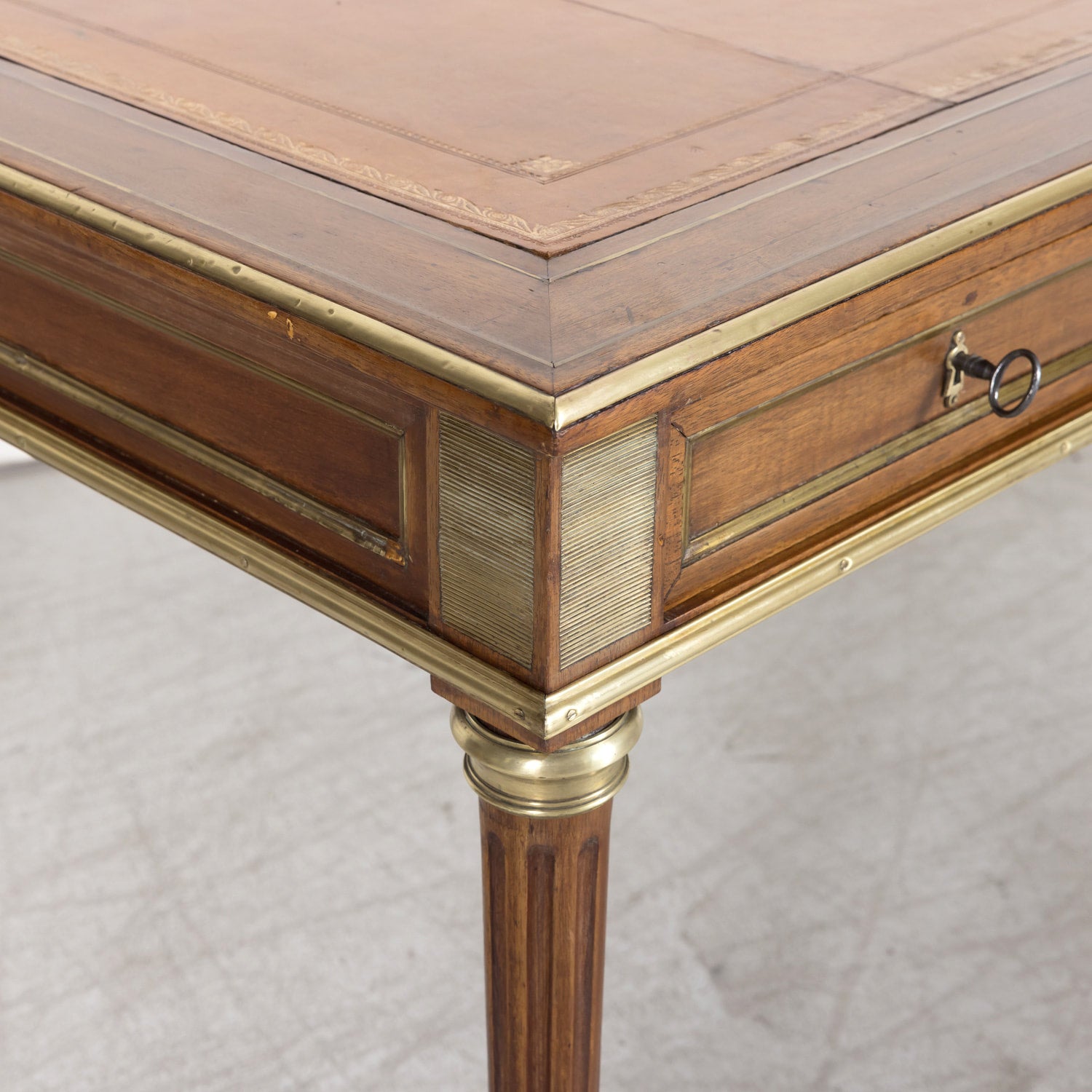 19th Century French Louis XVI Style Mahogany Bureau Plat or Desk with Ormolu Trim