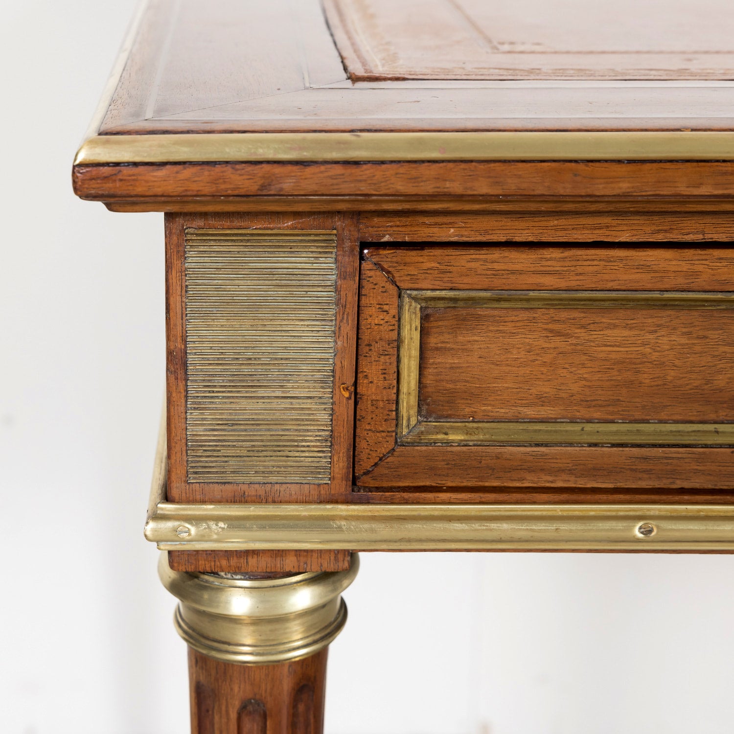 19th Century French Louis XVI Style Mahogany Bureau Plat or Desk with Ormolu Trim