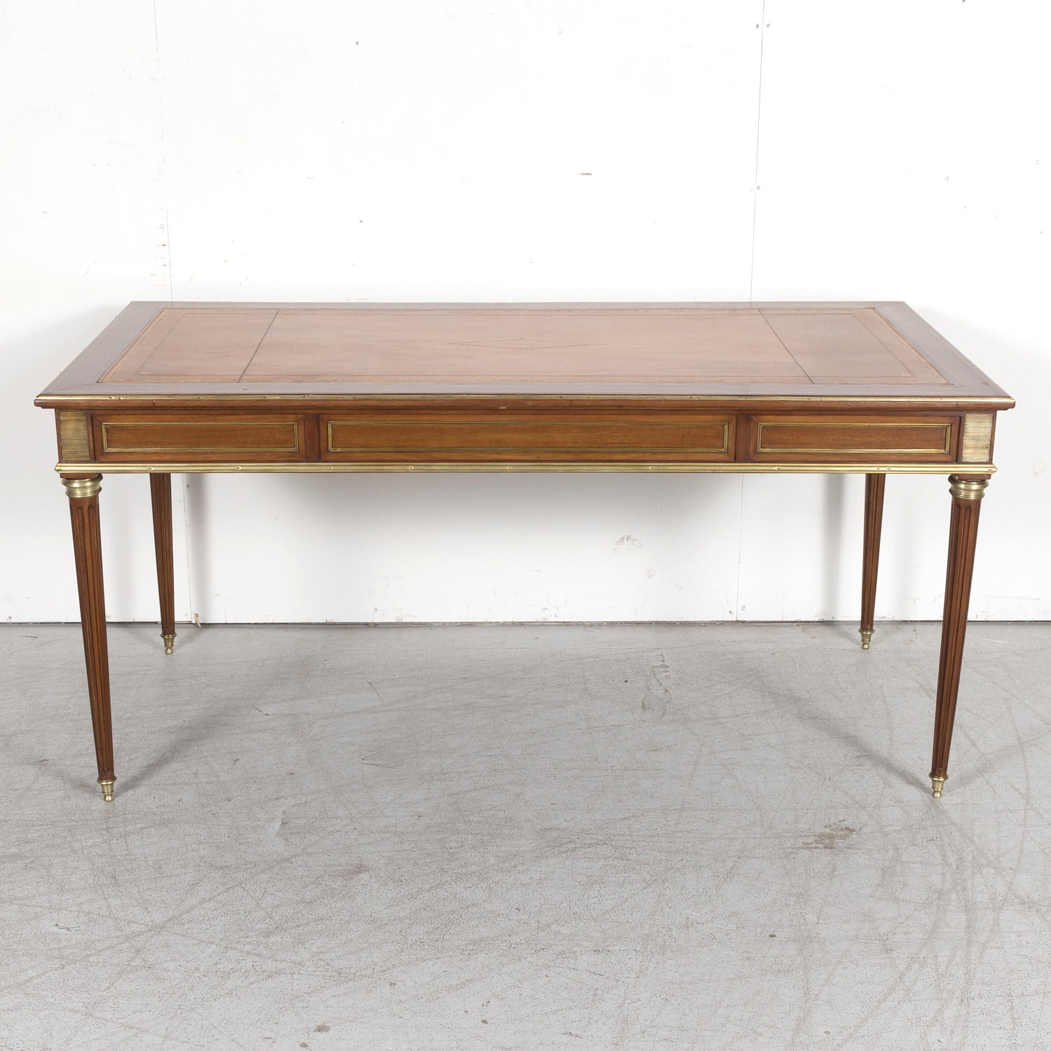 19th Century French Louis XVI Style Mahogany Bureau Plat or Desk with Ormolu Trim