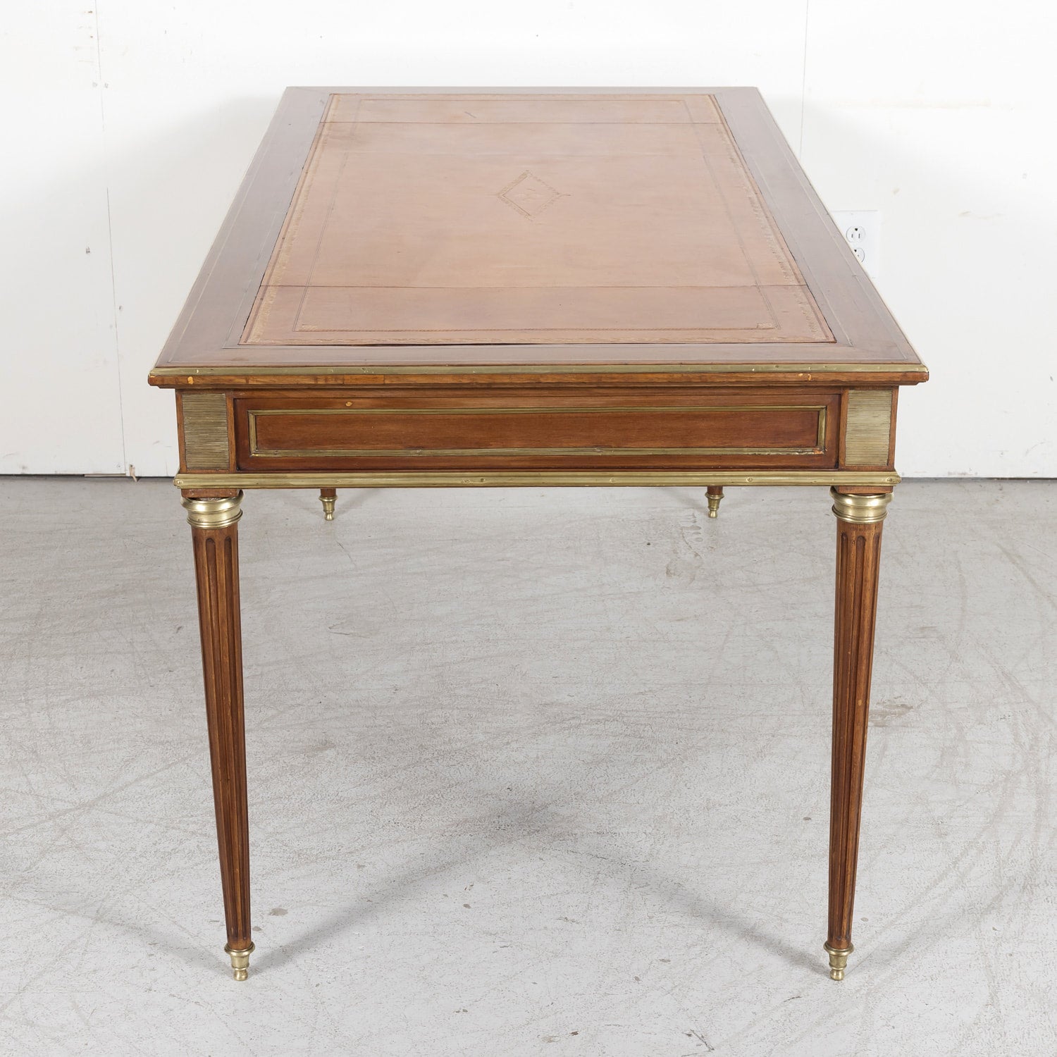 19th Century French Louis XVI Style Mahogany Bureau Plat or Desk with Ormolu Trim