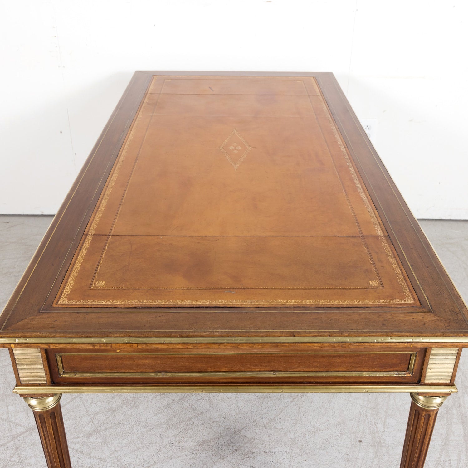 19th Century French Louis XVI Style Mahogany Bureau Plat or Desk with Ormolu Trim