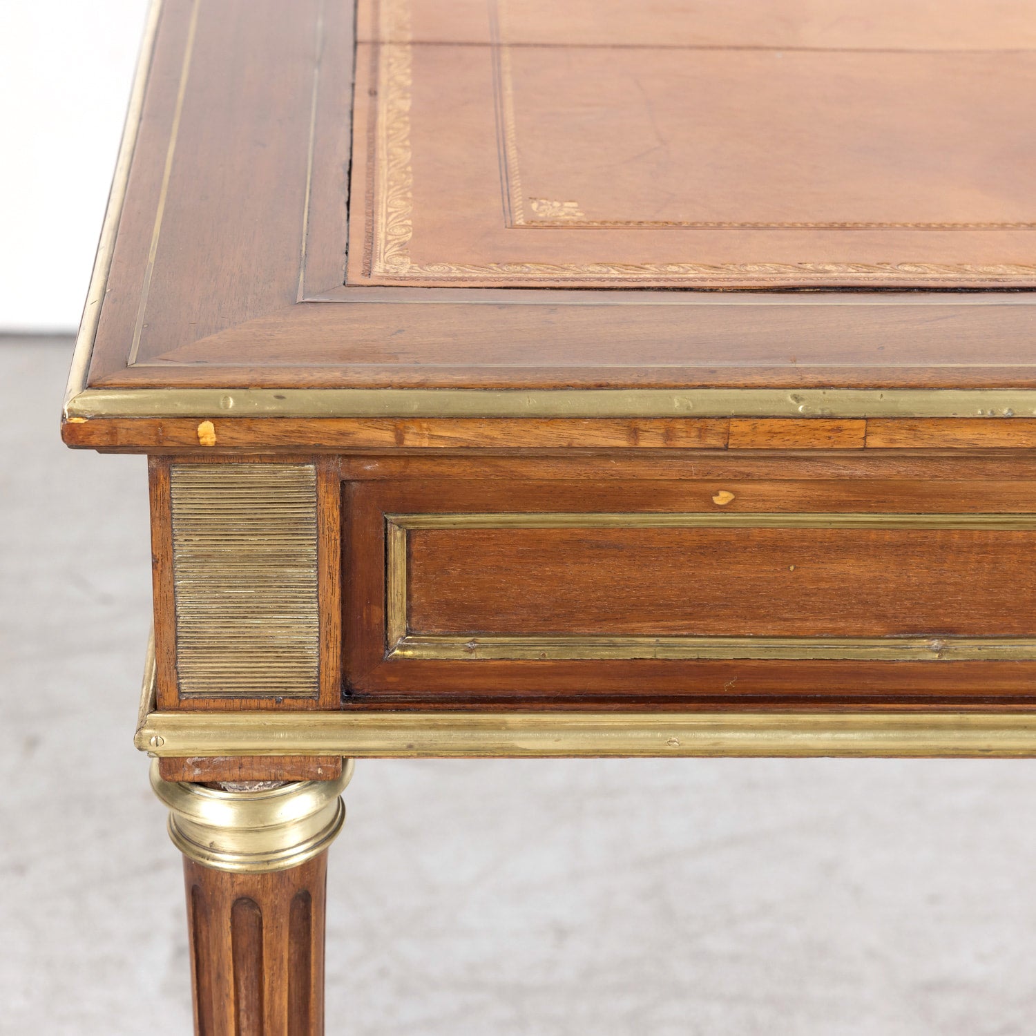 19th Century French Louis XVI Style Mahogany Bureau Plat or Desk with Ormolu Trim