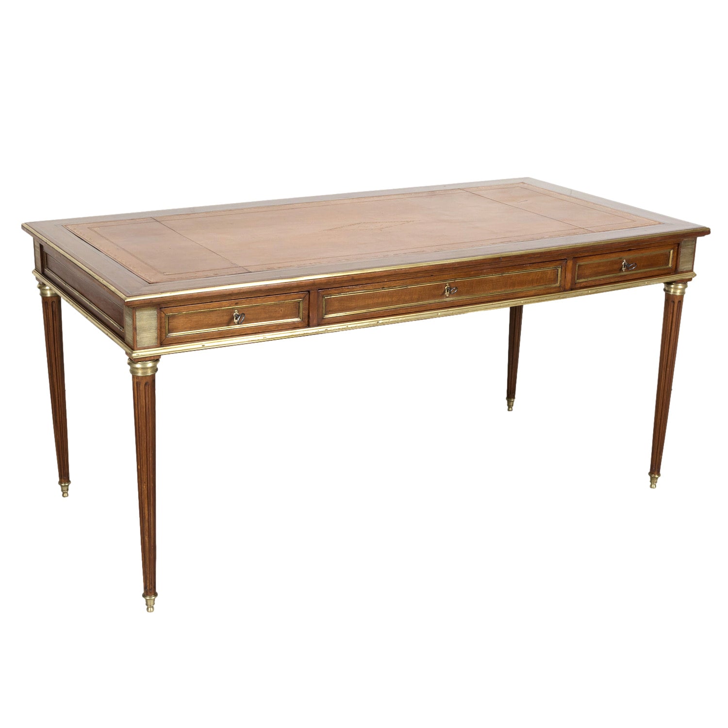 19th Century French Louis XVI Style Mahogany Bureau Plat or Desk with Ormolu Trim