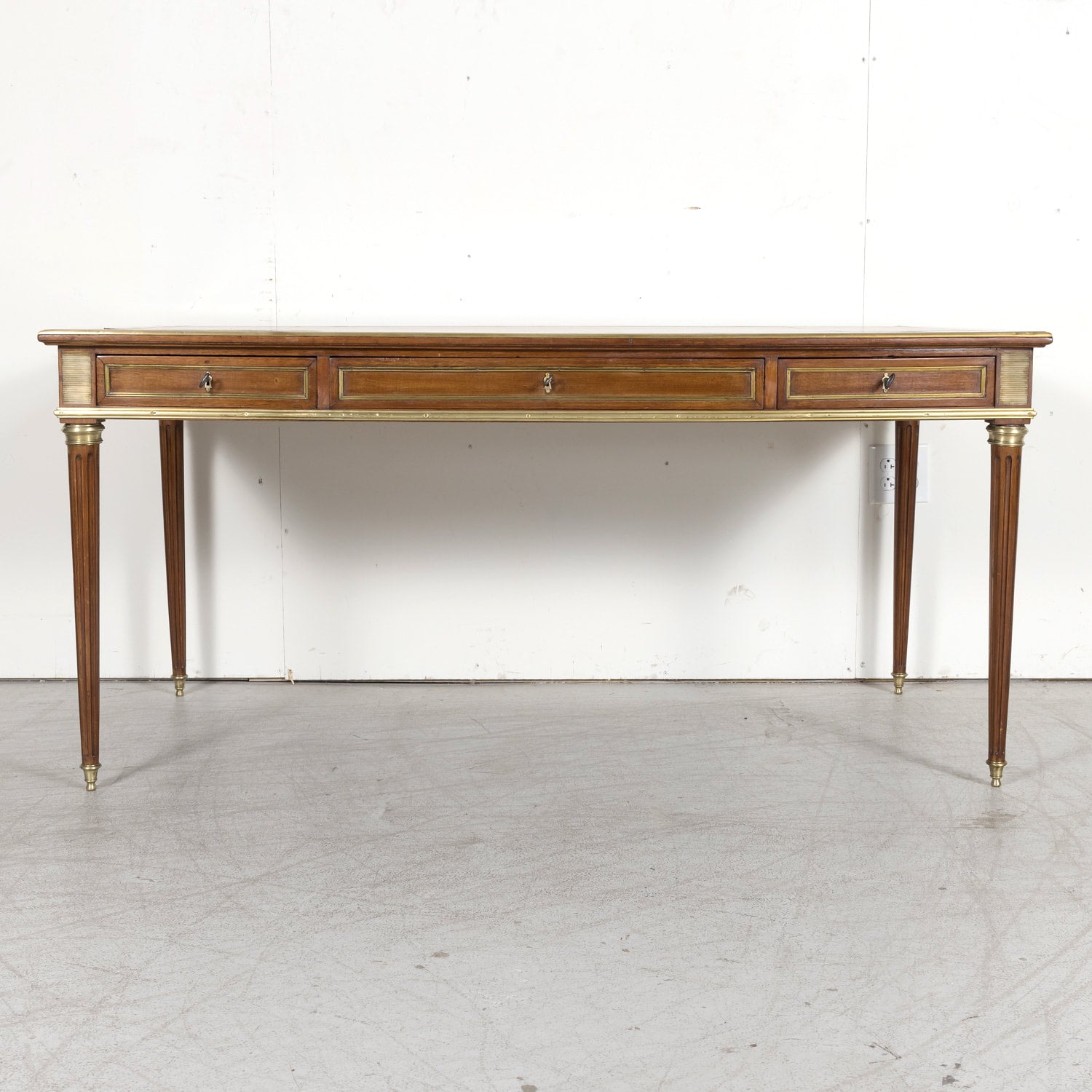 19th Century French Louis XVI Style Mahogany Bureau Plat or Desk with Ormolu Trim