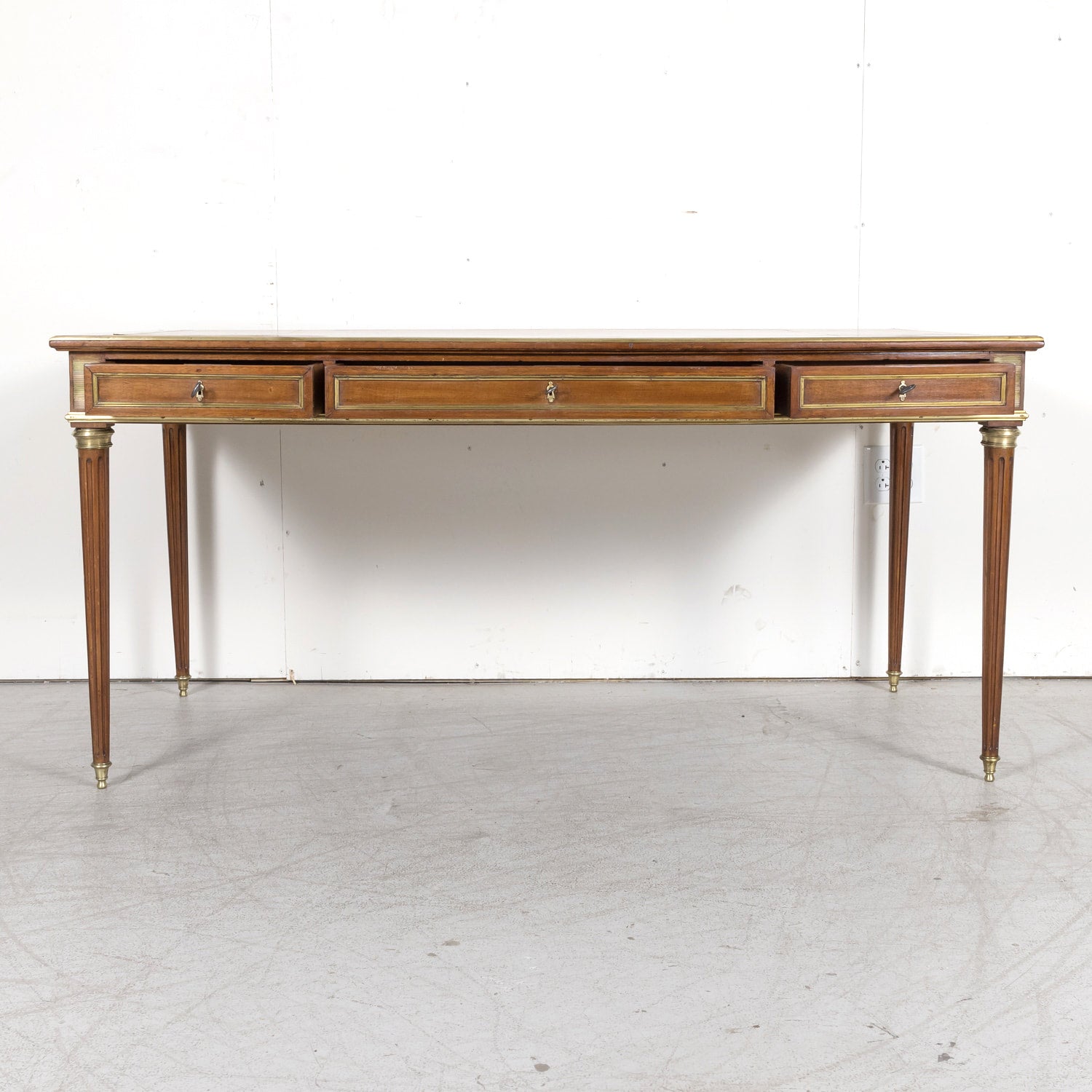 19th Century French Louis XVI Style Mahogany Bureau Plat or Desk with Ormolu Trim