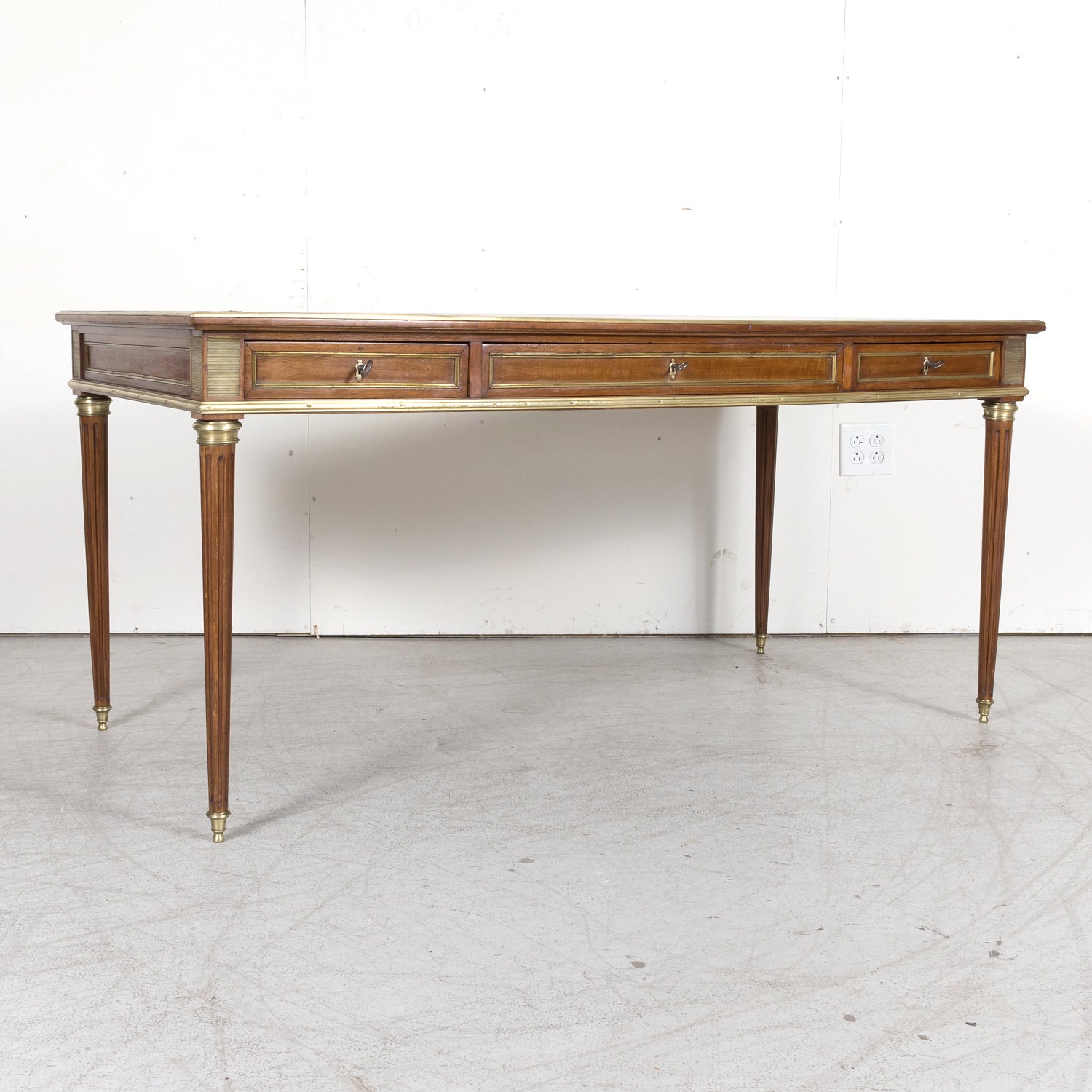 19th Century French Louis XVI Style Mahogany Bureau Plat or Desk with Ormolu Trim