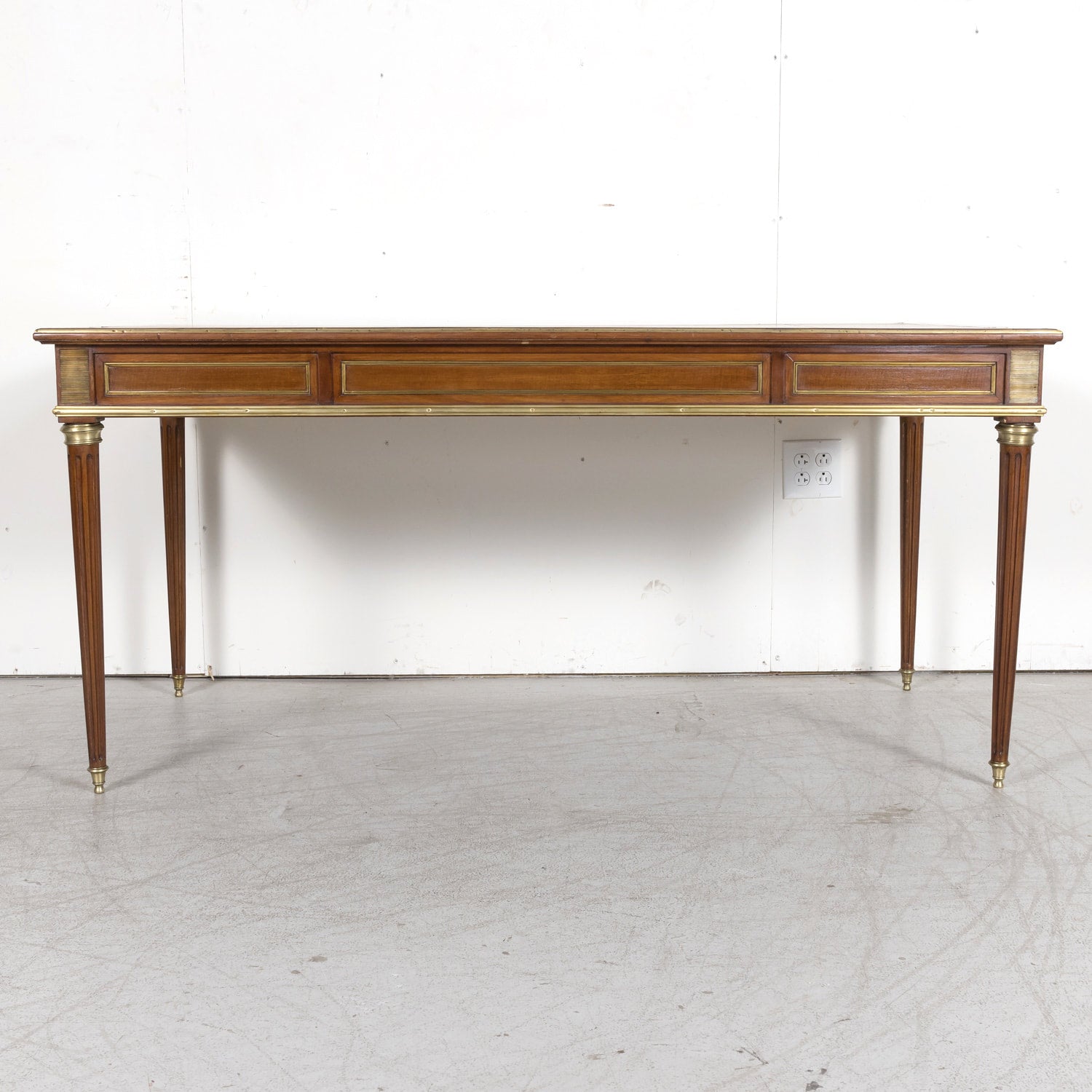 19th Century French Louis XVI Style Mahogany Bureau Plat or Desk with Ormolu Trim