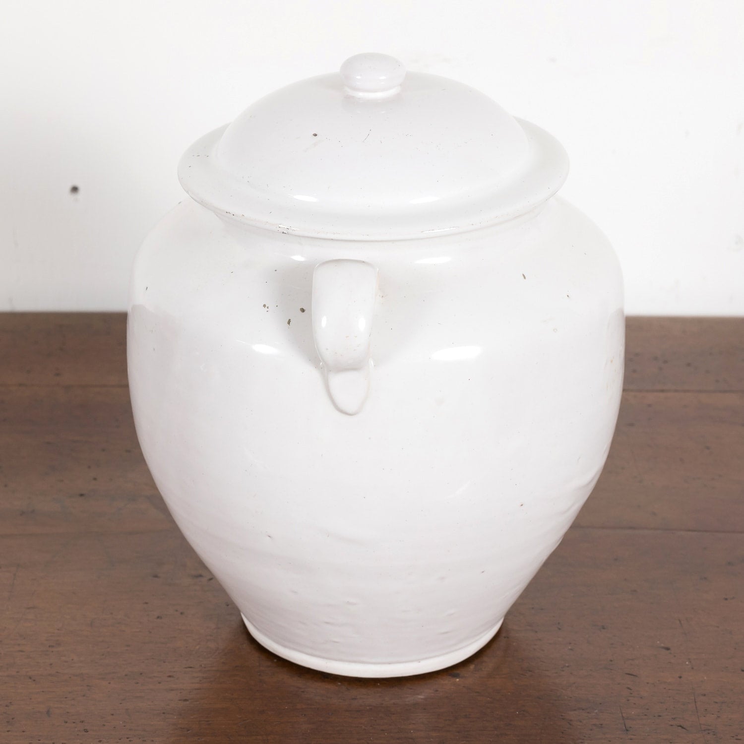 Rare 19th Century French Confit Pot or Egg Pot with Lid and White Ironstone Glaze