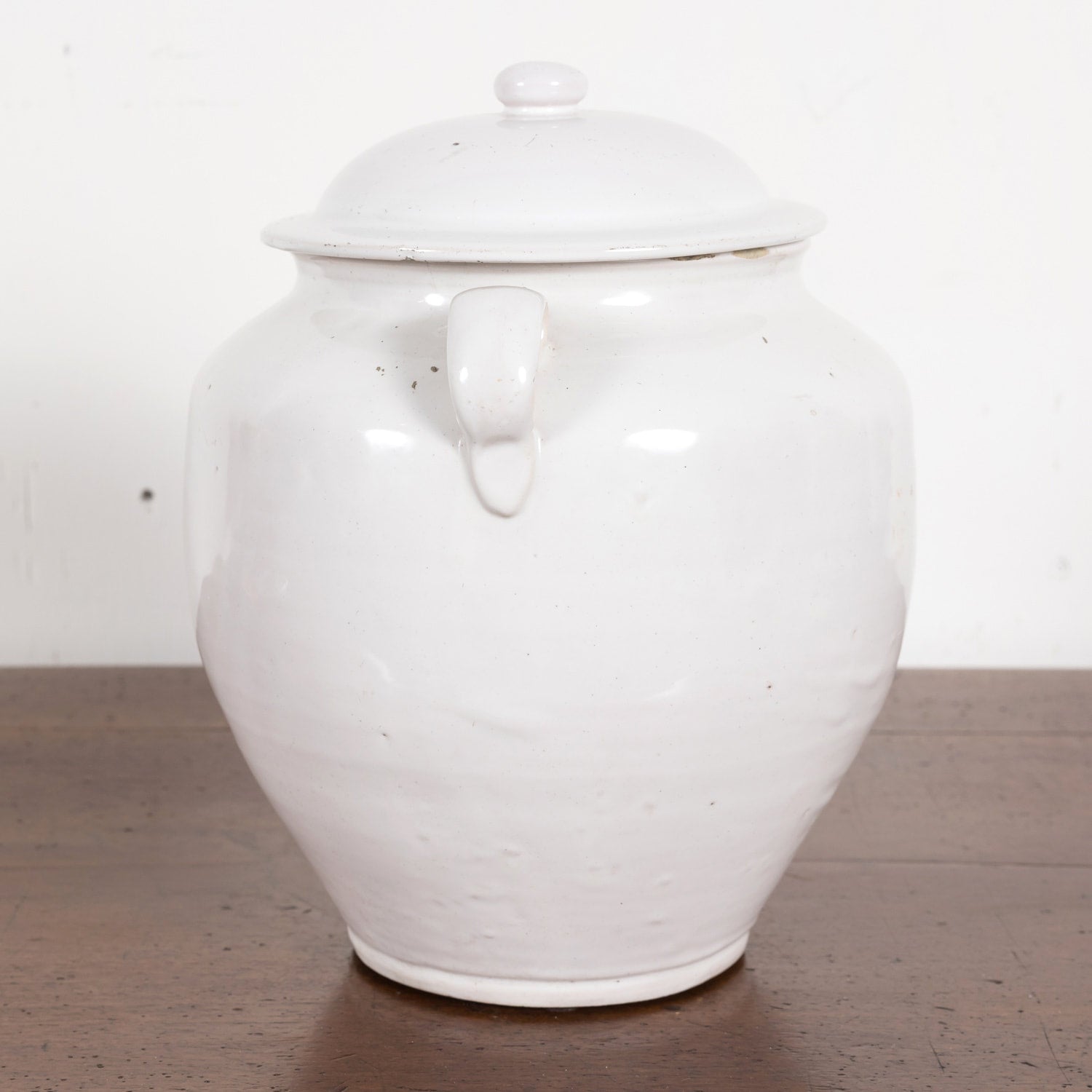 Rare 19th Century French Confit Pot or Egg Pot with Lid and White Ironstone Glaze