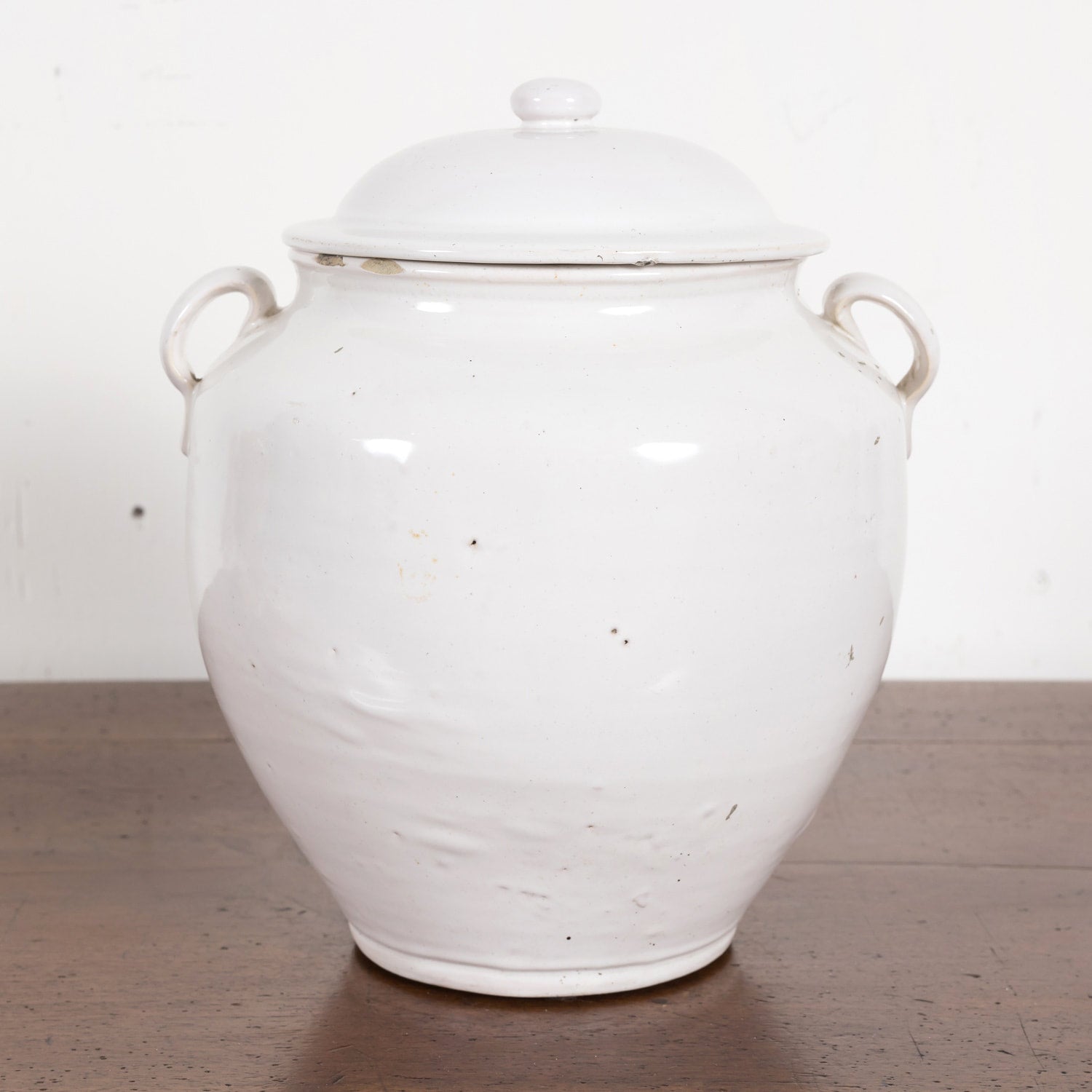 Rare 19th Century French Confit Pot or Egg Pot with Lid and White Ironstone Glaze