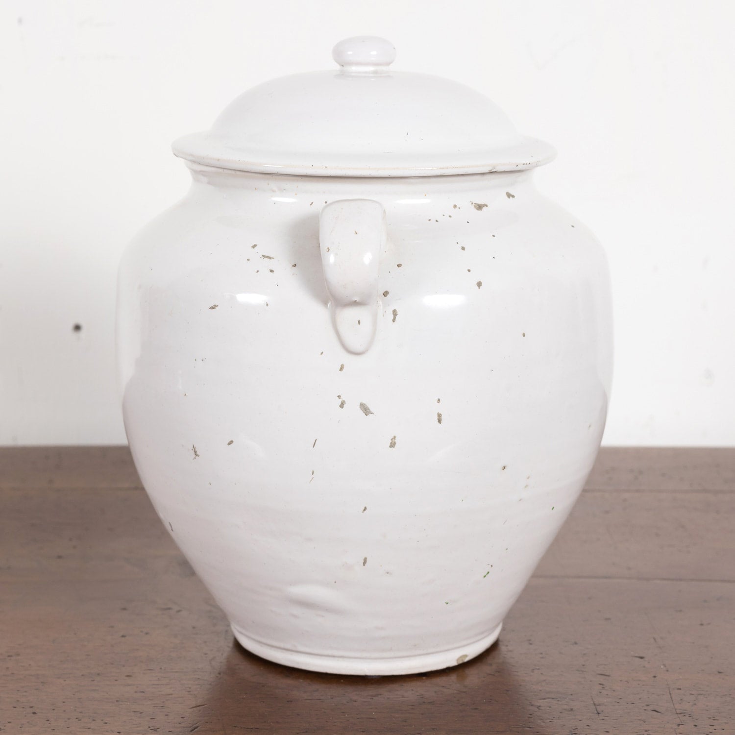 Rare 19th Century French Confit Pot or Egg Pot with Lid and White Ironstone Glaze