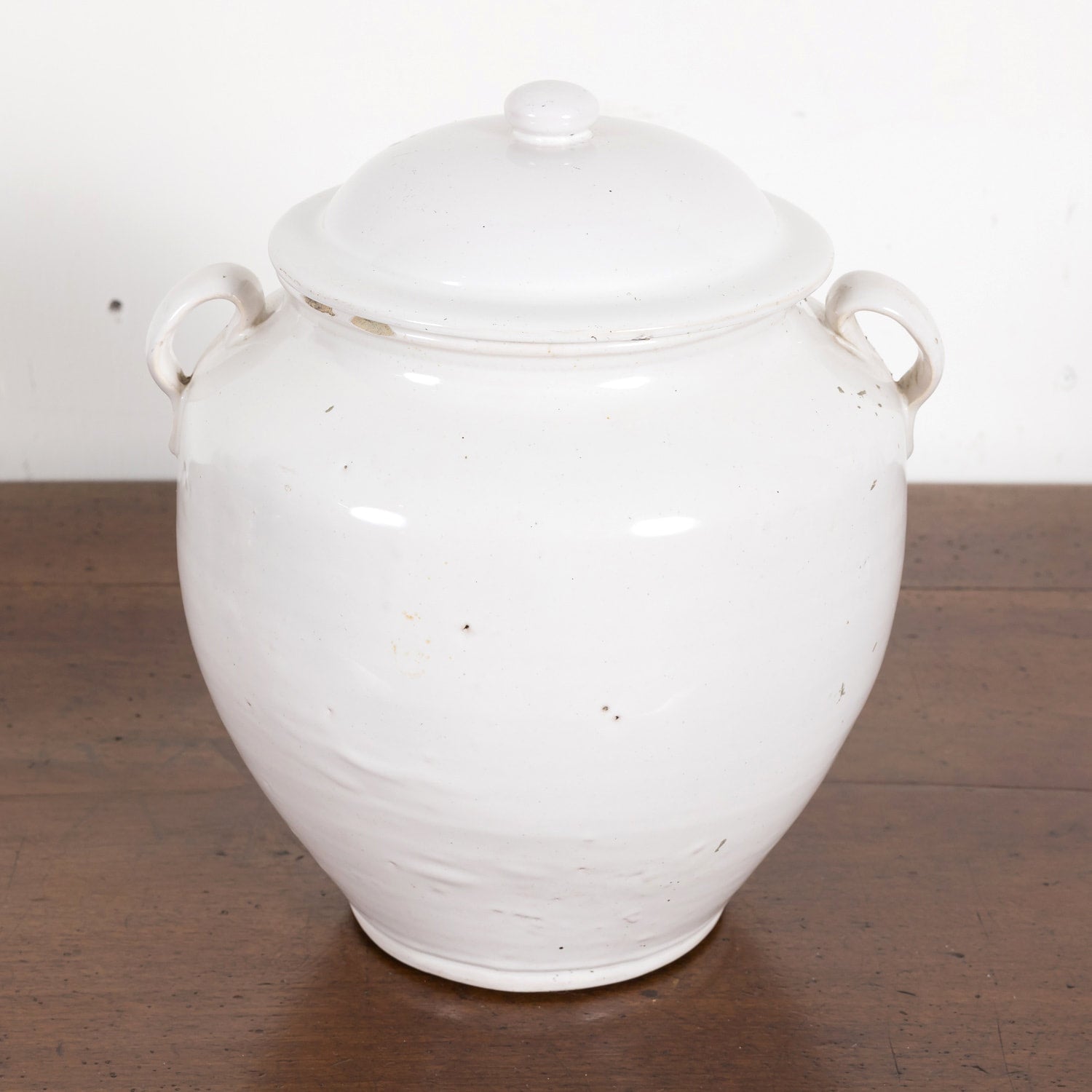 Rare 19th Century French Confit Pot or Egg Pot with Lid and White Ironstone Glaze