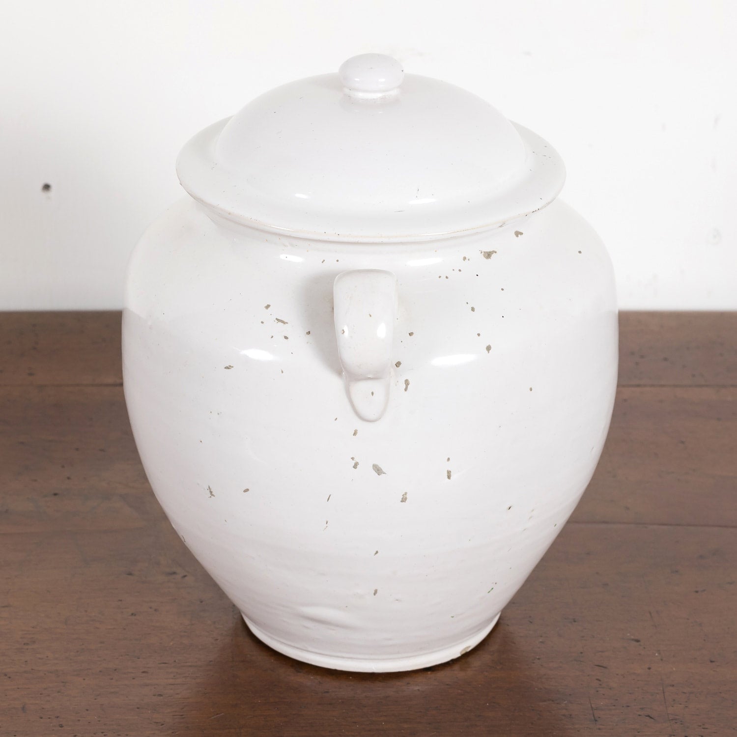 Rare 19th Century French Confit Pot or Egg Pot with Lid and White Ironstone Glaze