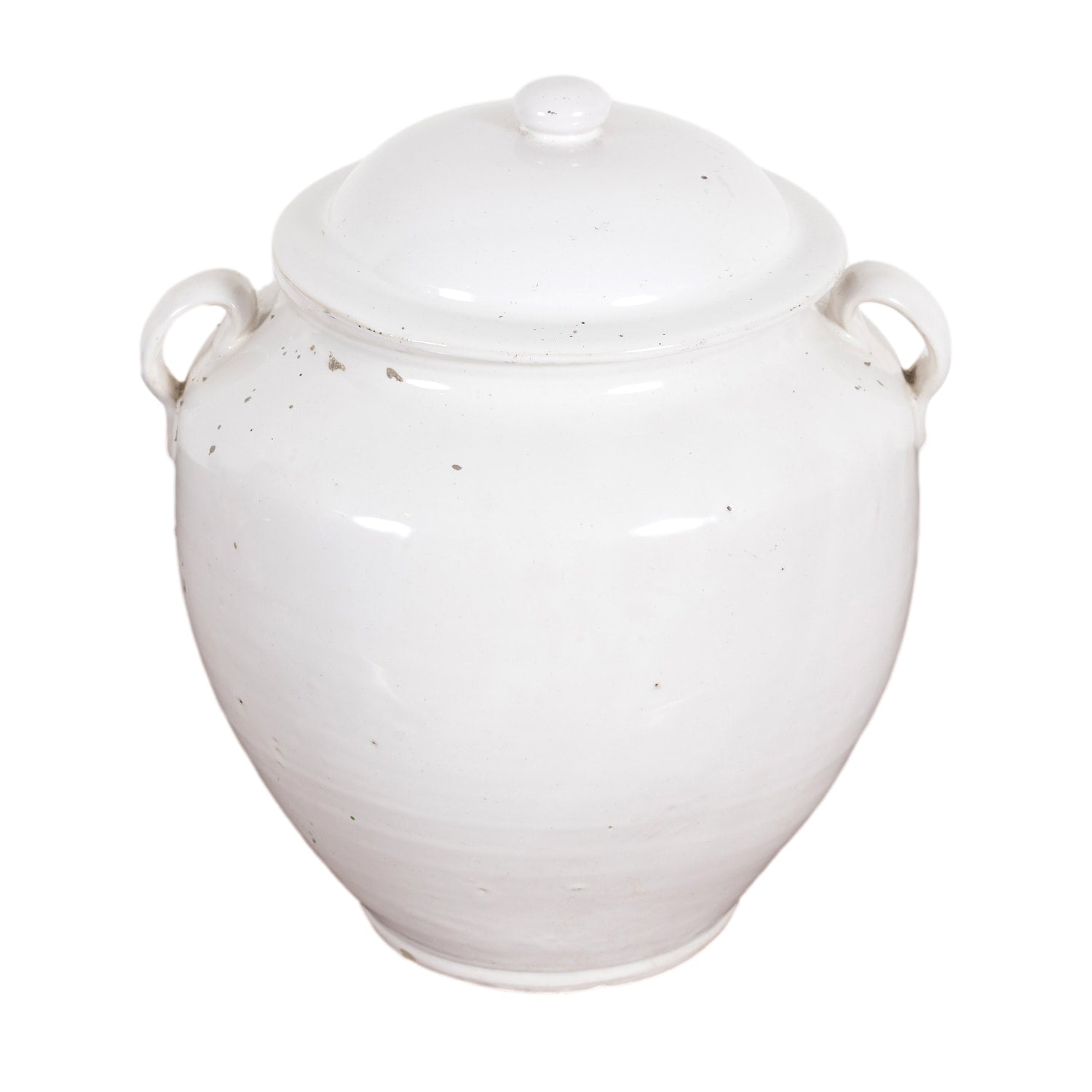 Rare 19th Century French Confit Pot or Egg Pot with Lid and White Ironstone Glaze