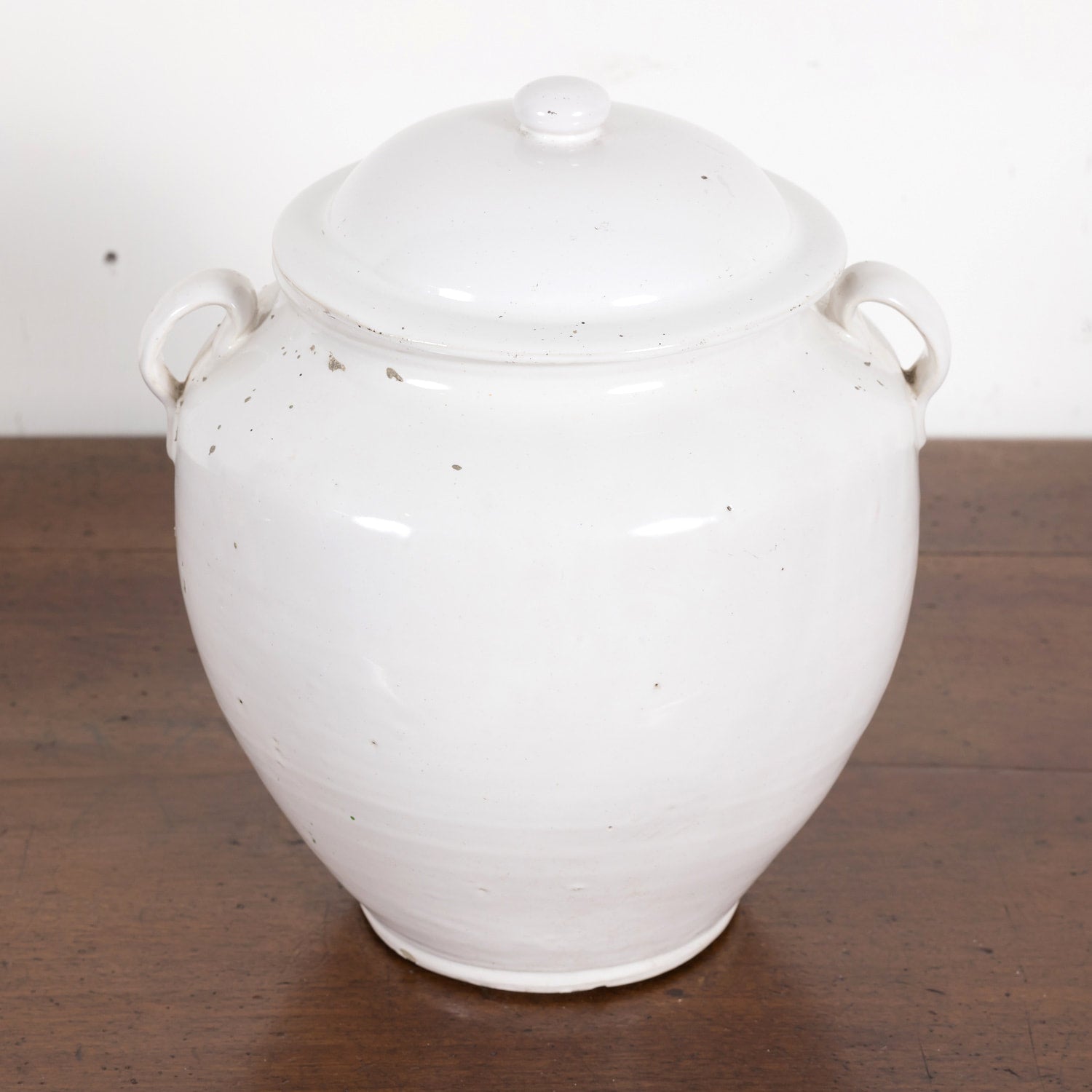 Rare 19th Century French Confit Pot or Egg Pot with Lid and White Ironstone Glaze