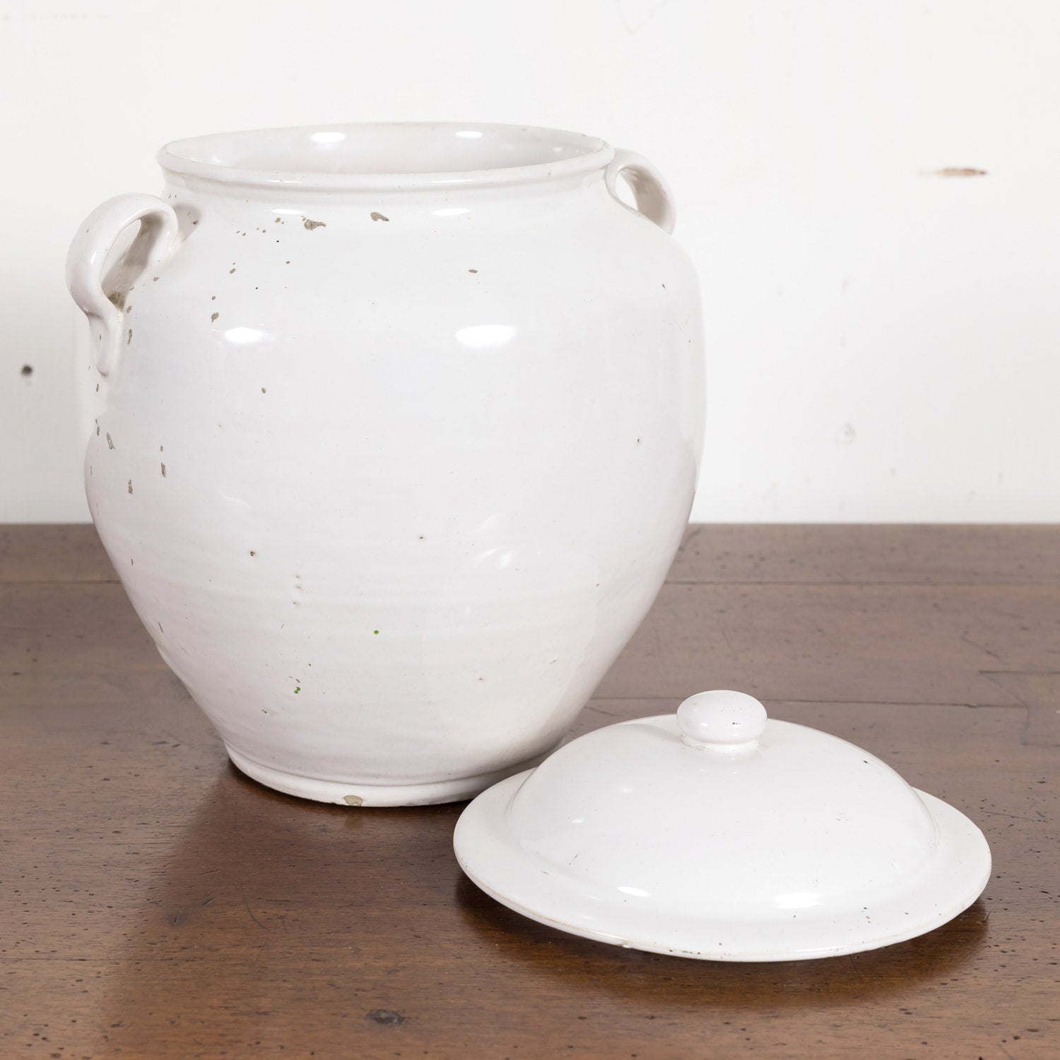 Rare 19th Century French Confit Pot or Egg Pot with Lid and White Ironstone Glaze