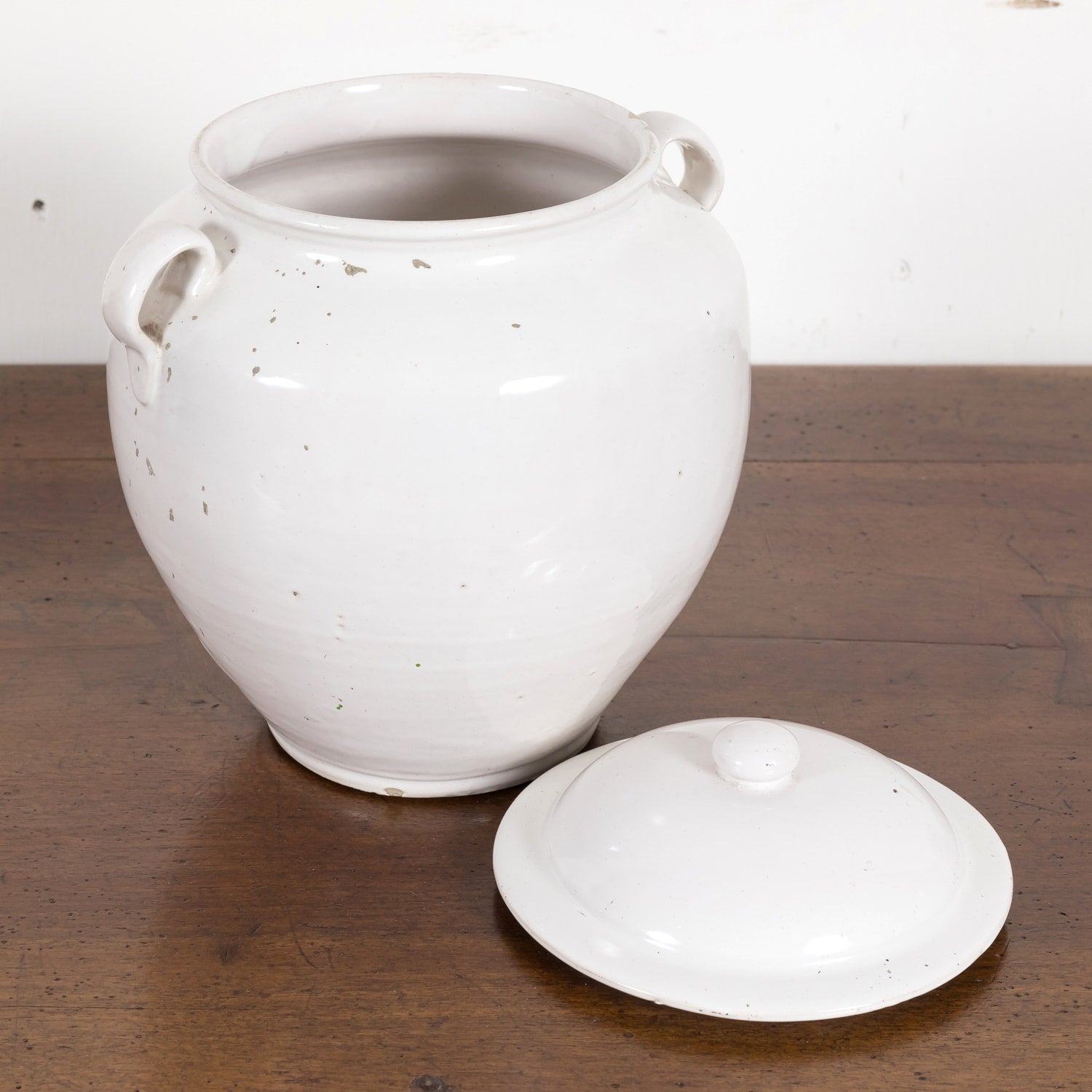 Rare 19th Century French Confit Pot or Egg Pot with Lid and White Ironstone Glaze