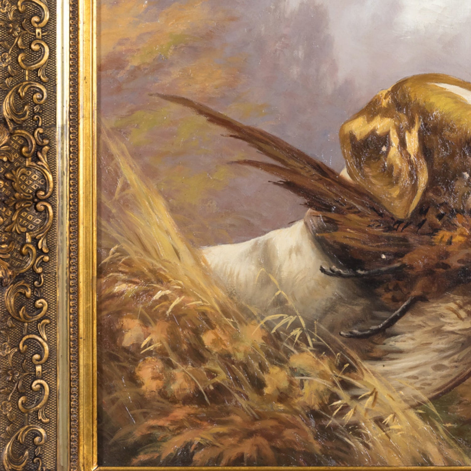 Pair of 19th Century French Framed Oil Hunting Dog Portraits, Signed Louis Lartigau