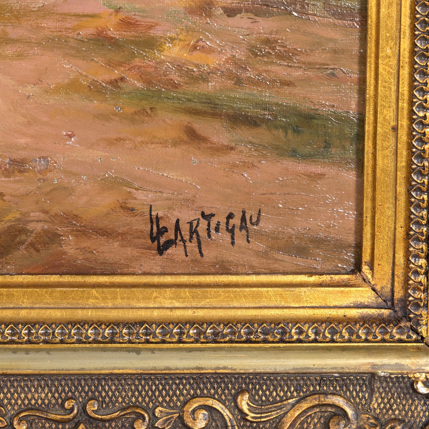 Pair of 19th Century French Framed Oil Hunting Dog Portraits, Signed Louis Lartigau