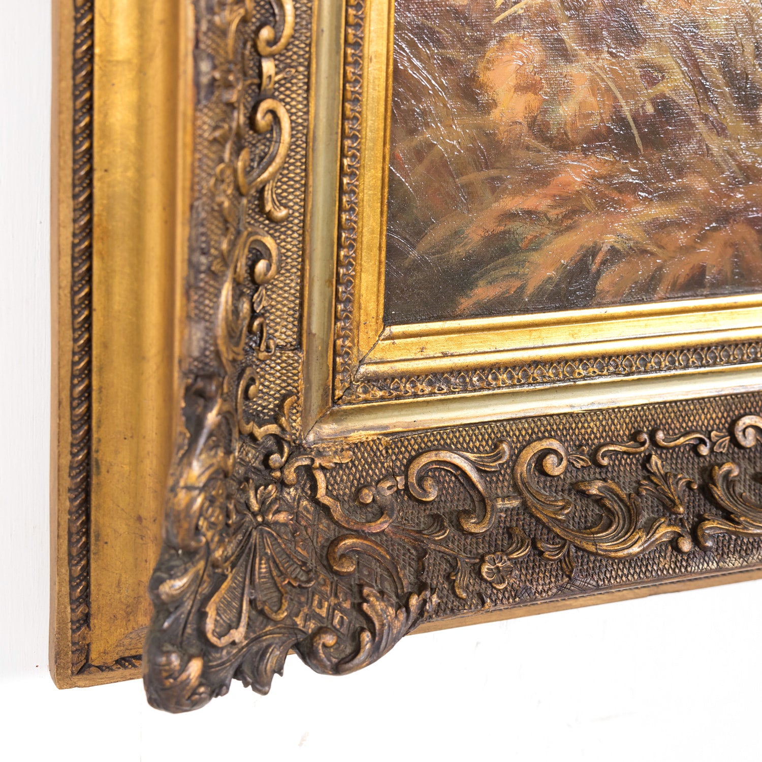 Pair of 19th Century French Framed Oil Hunting Dog Portraits, Signed Louis Lartigau