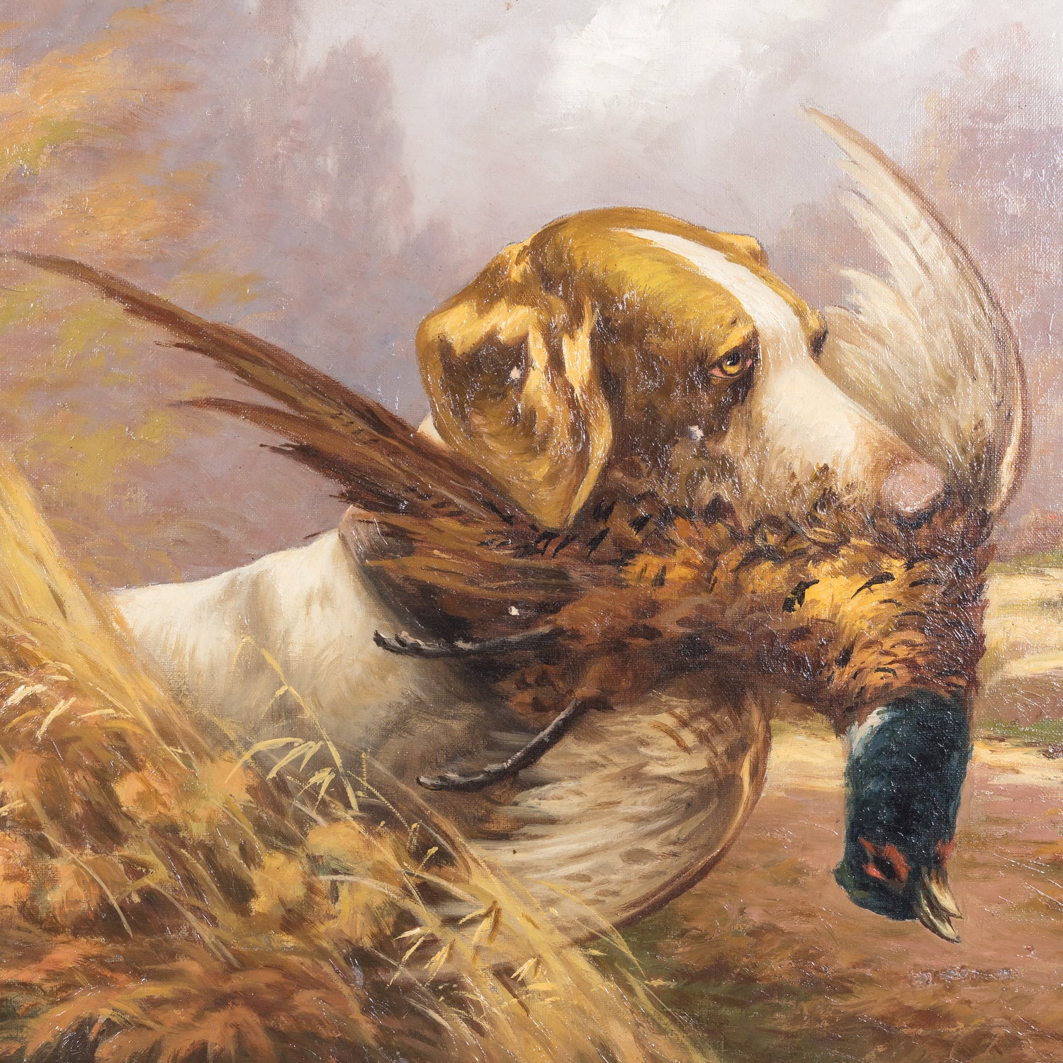 Pair of 19th Century French Framed Oil Hunting Dog Portraits, Signed Louis Lartigau