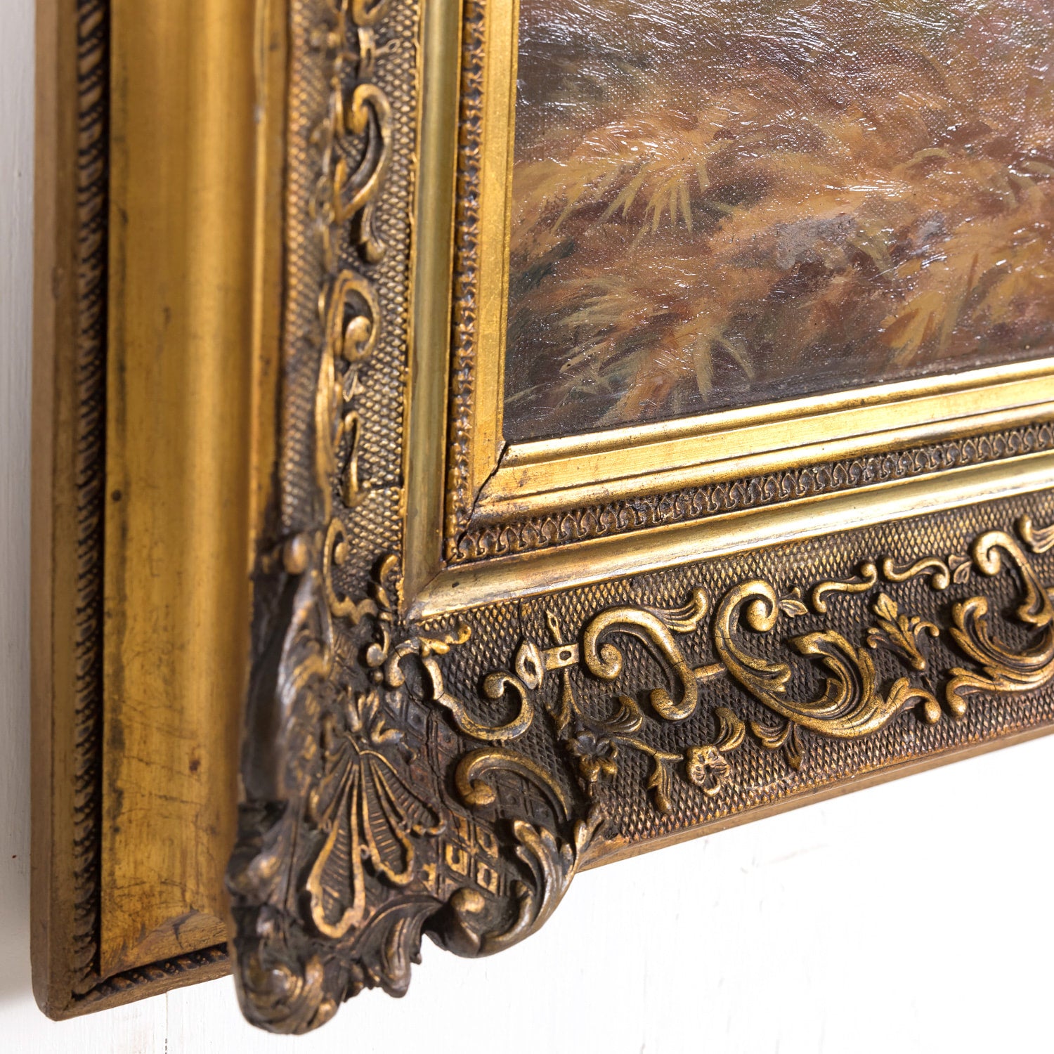 Pair of 19th Century French Framed Oil Hunting Dog Portraits, Signed Louis Lartigau