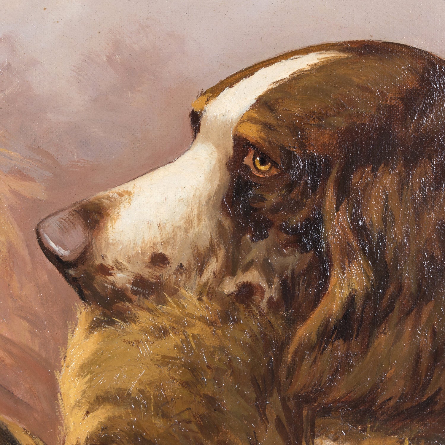 Pair of 19th Century French Framed Oil Hunting Dog Portraits, Signed Louis Lartigau