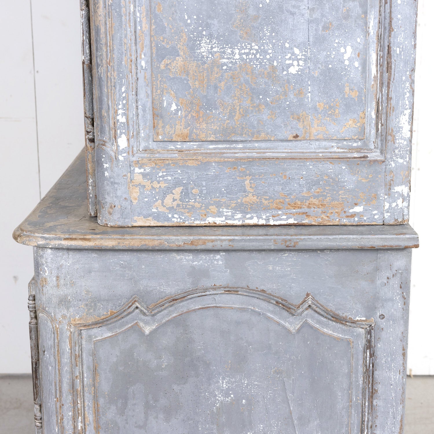 19th Century French Country Louis XV Style Painted Chateau Buffet Deux Corps