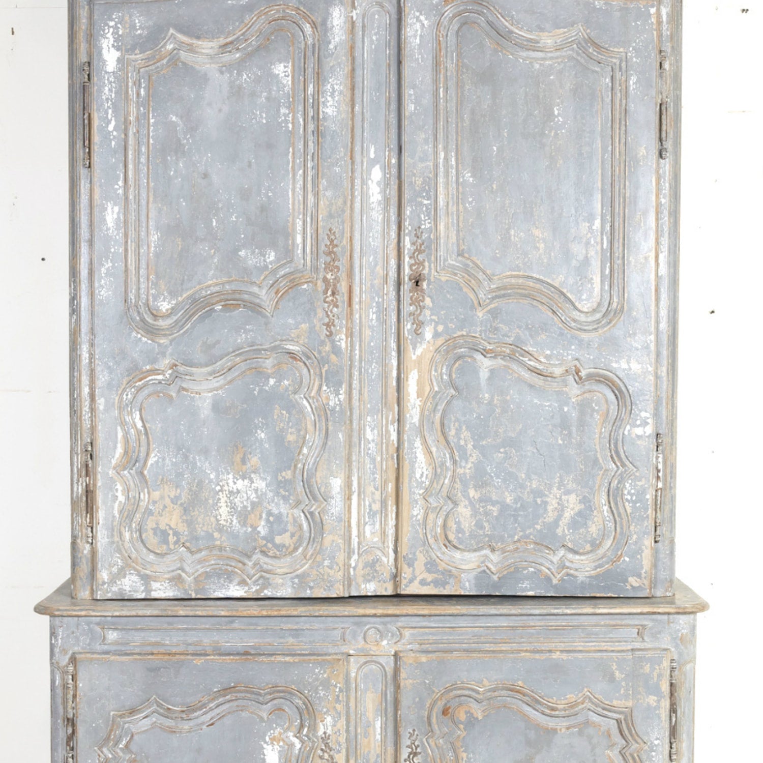 19th Century French Country Louis XV Style Painted Chateau Buffet Deux Corps