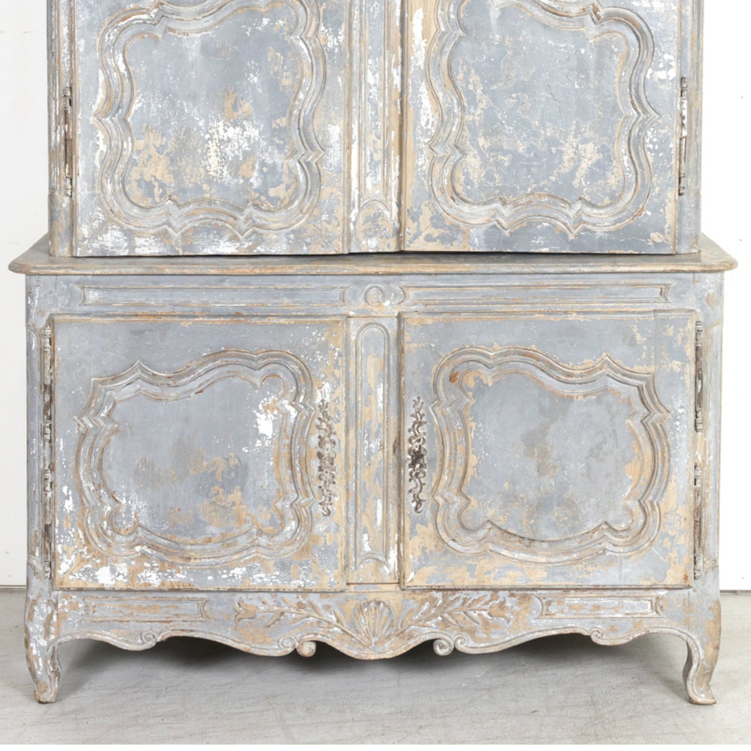 19th Century French Country Louis XV Style Painted Chateau Buffet Deux Corps