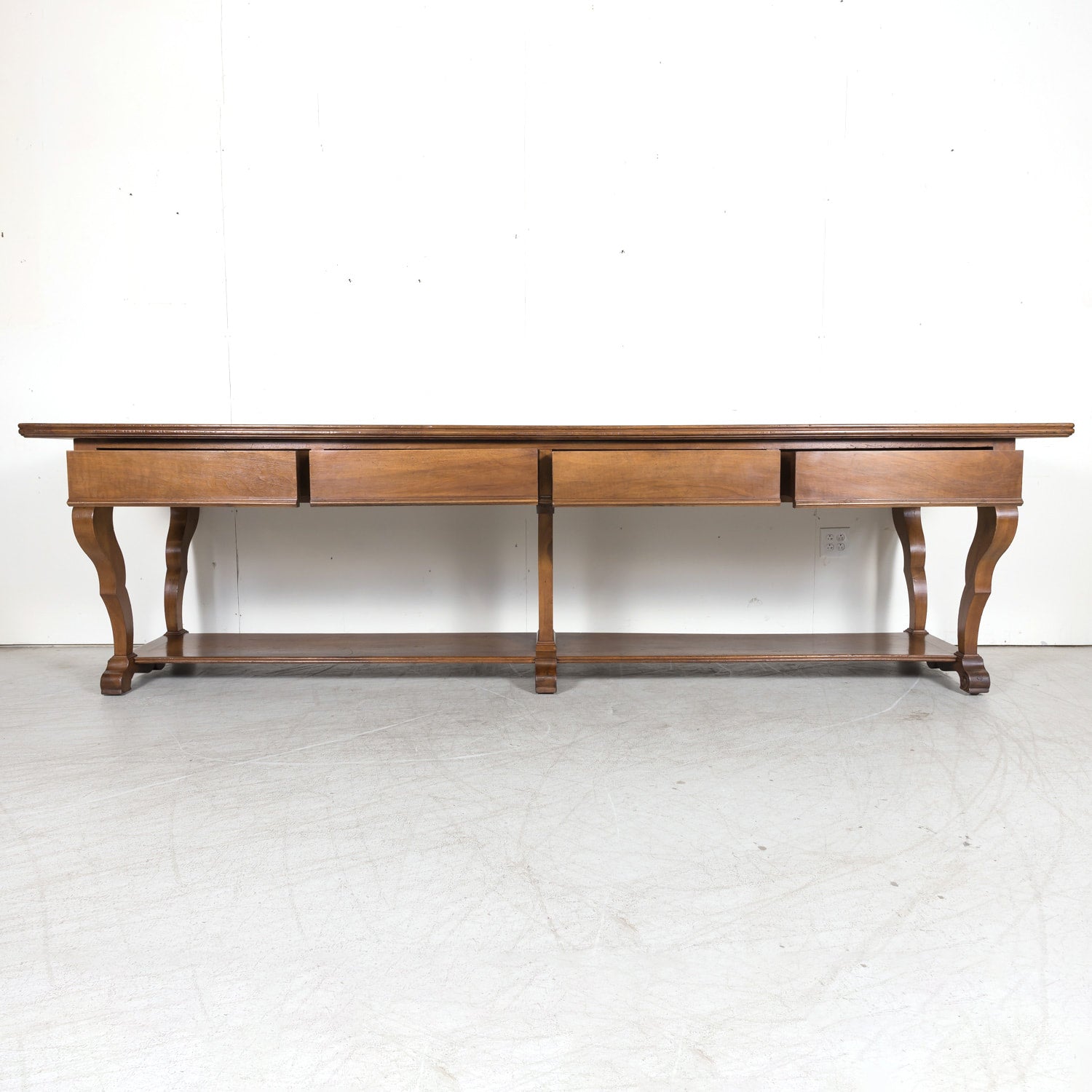 Grand 18th Century French Directoire Period Walnut Draper's Table with Marquetry Band