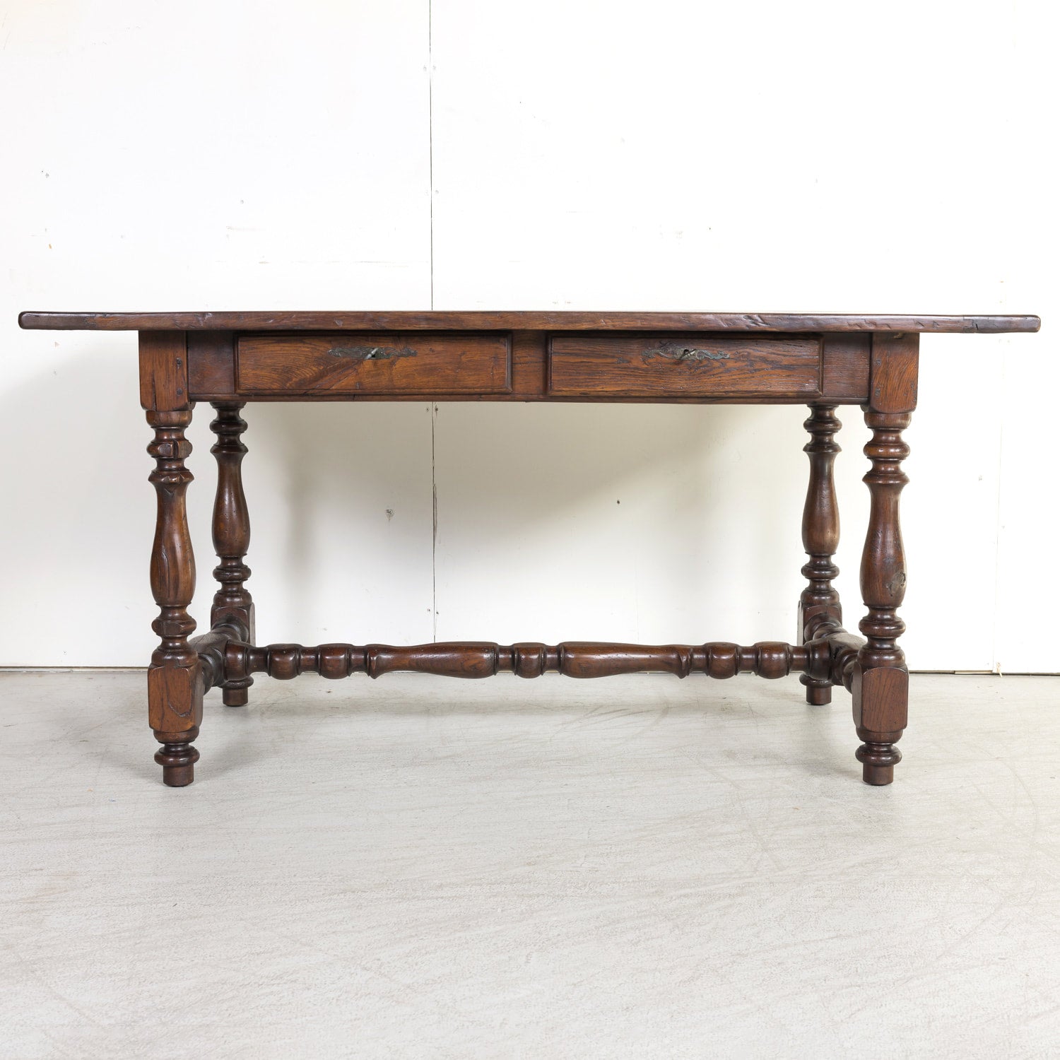 19th Century French Louis Philippe Style Oak Desk with Two Drawers