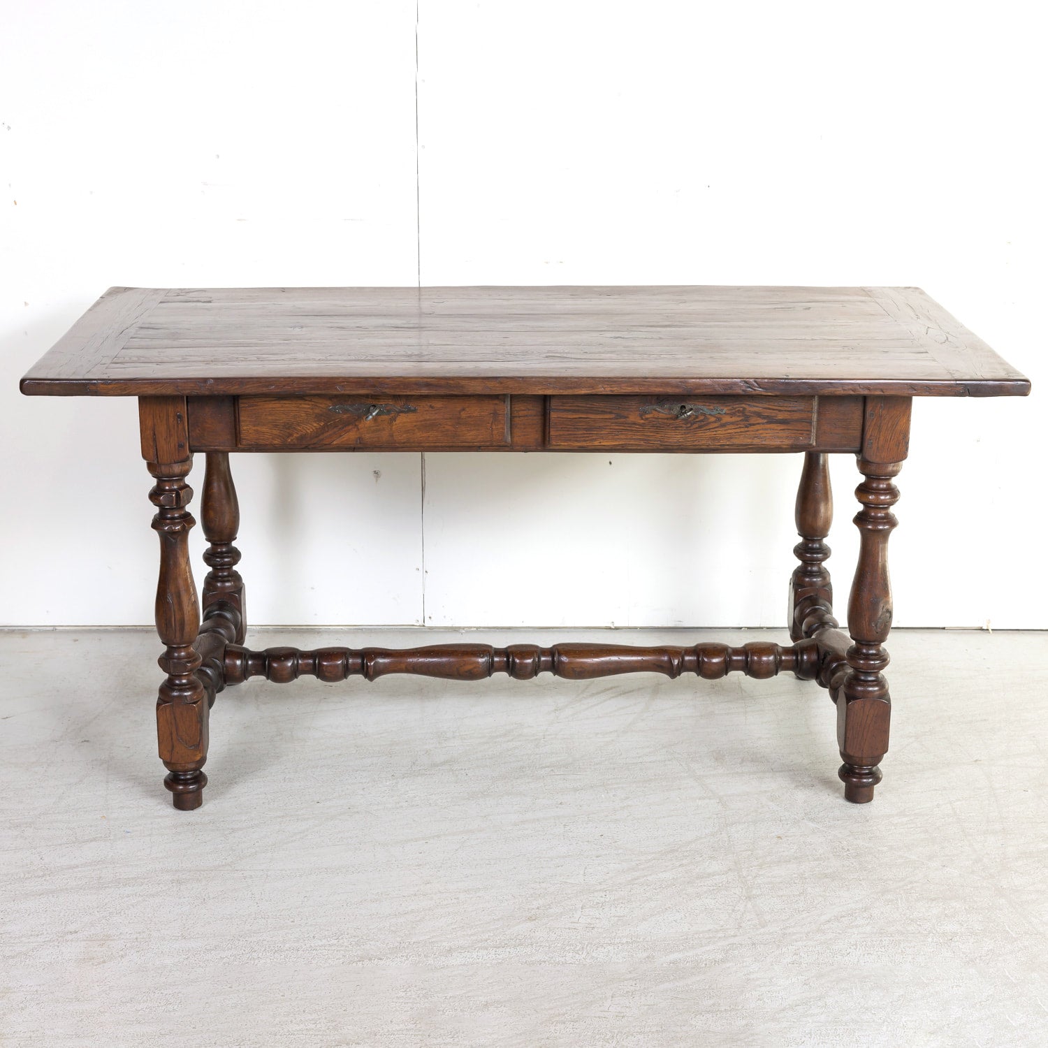 19th Century French Louis Philippe Style Oak Desk with Two Drawers