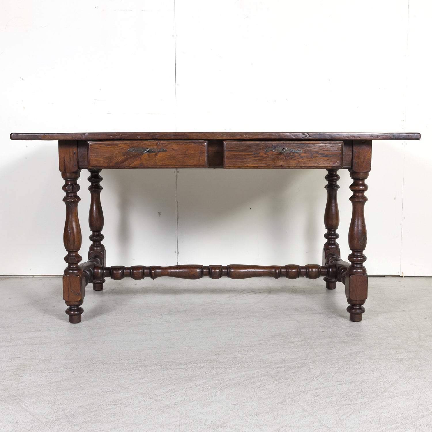 19th Century French Louis Philippe Style Oak Desk with Two Drawers