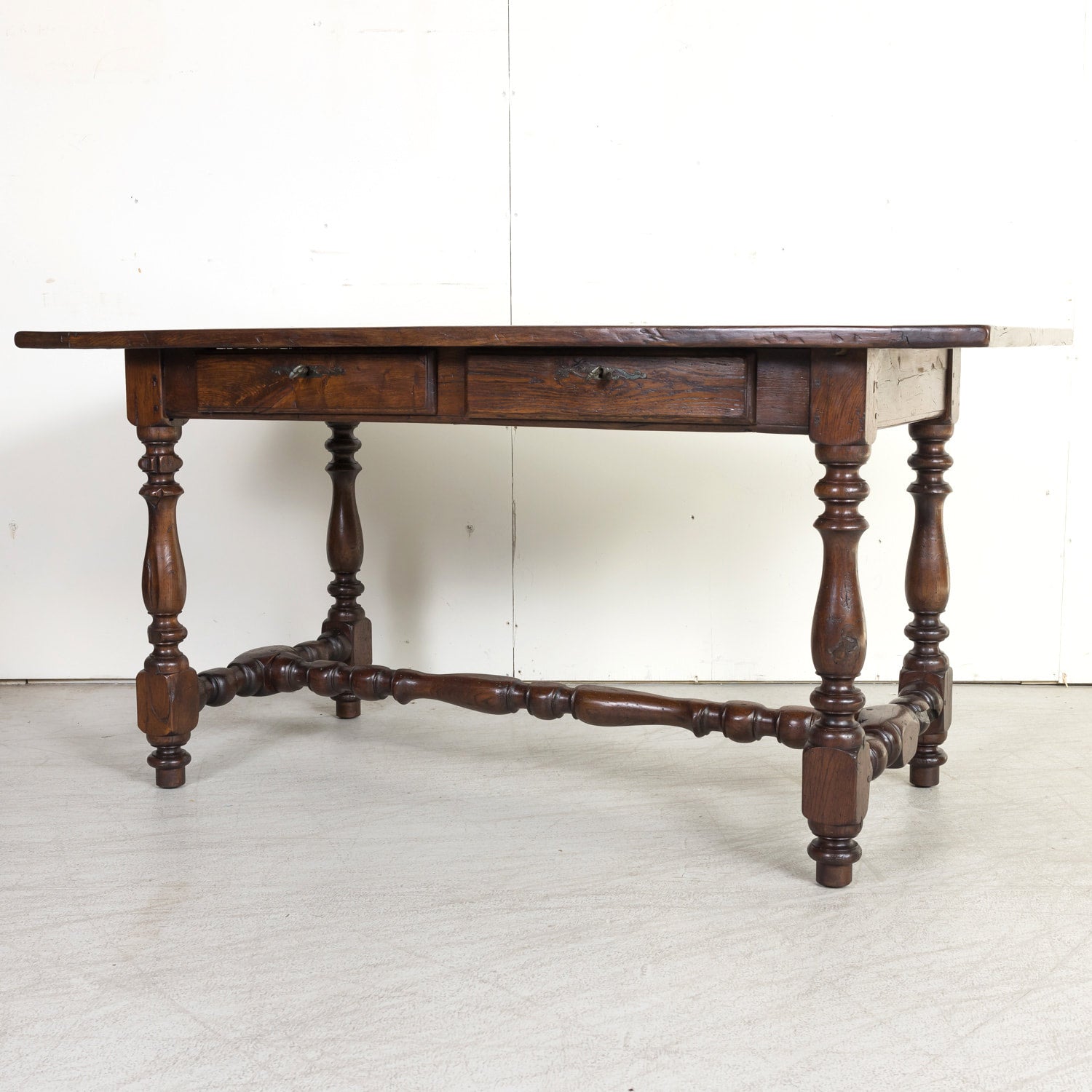 19th Century French Louis Philippe Style Oak Desk with Two Drawers