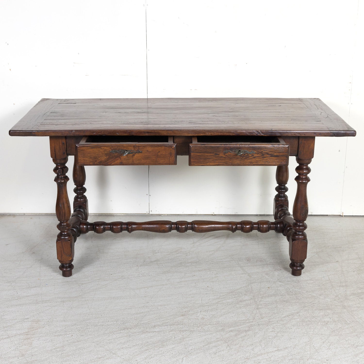 19th Century French Louis Philippe Style Oak Desk with Two Drawers
