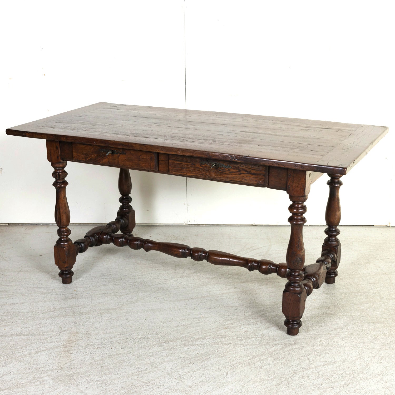 19th Century French Louis Philippe Style Oak Desk with Two Drawers